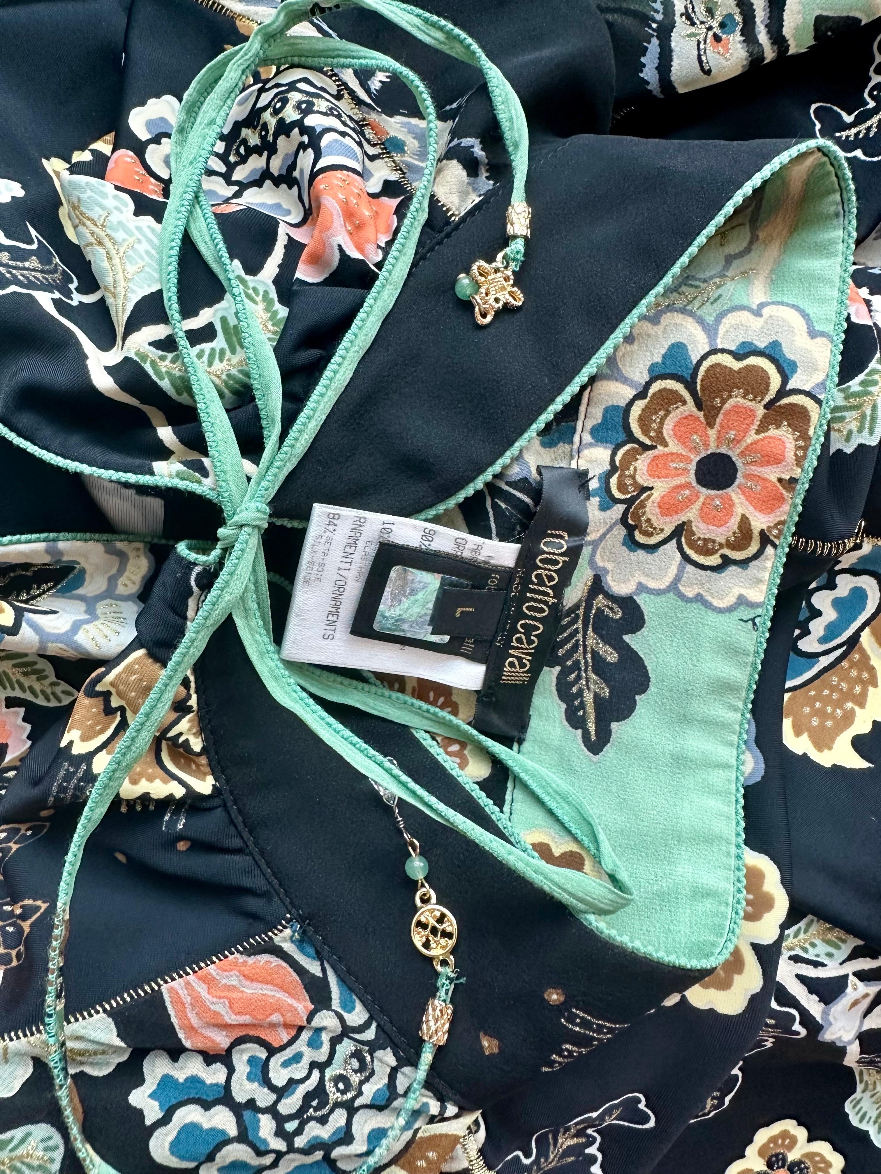 Roberto Cavalli S/S 2003 Runway Chinoiserie Cheongsam Silk Mint Green Midi Dress 7