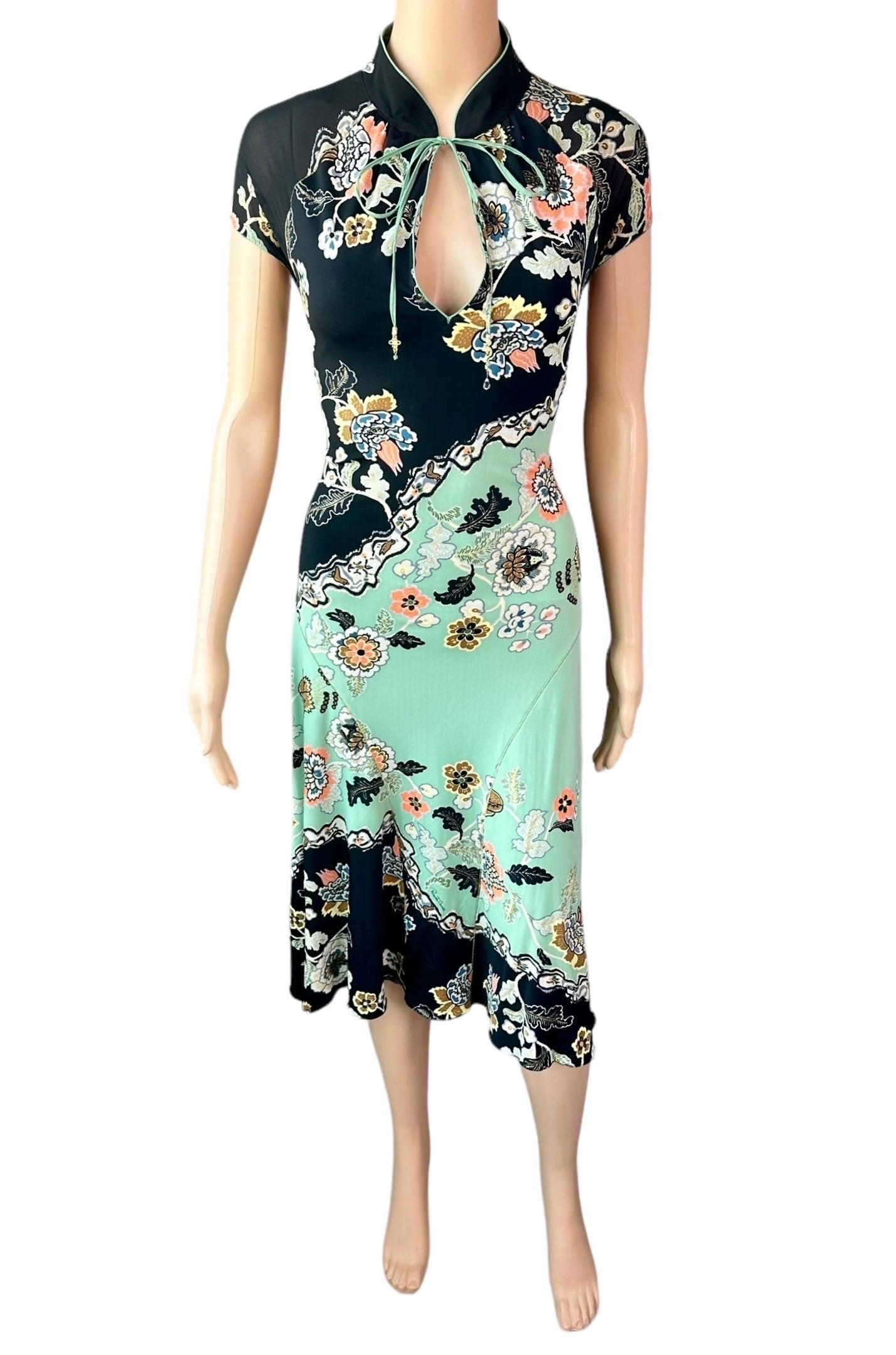 Gray Roberto Cavalli S/S 2003 Runway Chinoiserie Cheongsam Silk Mint Green Midi Dress