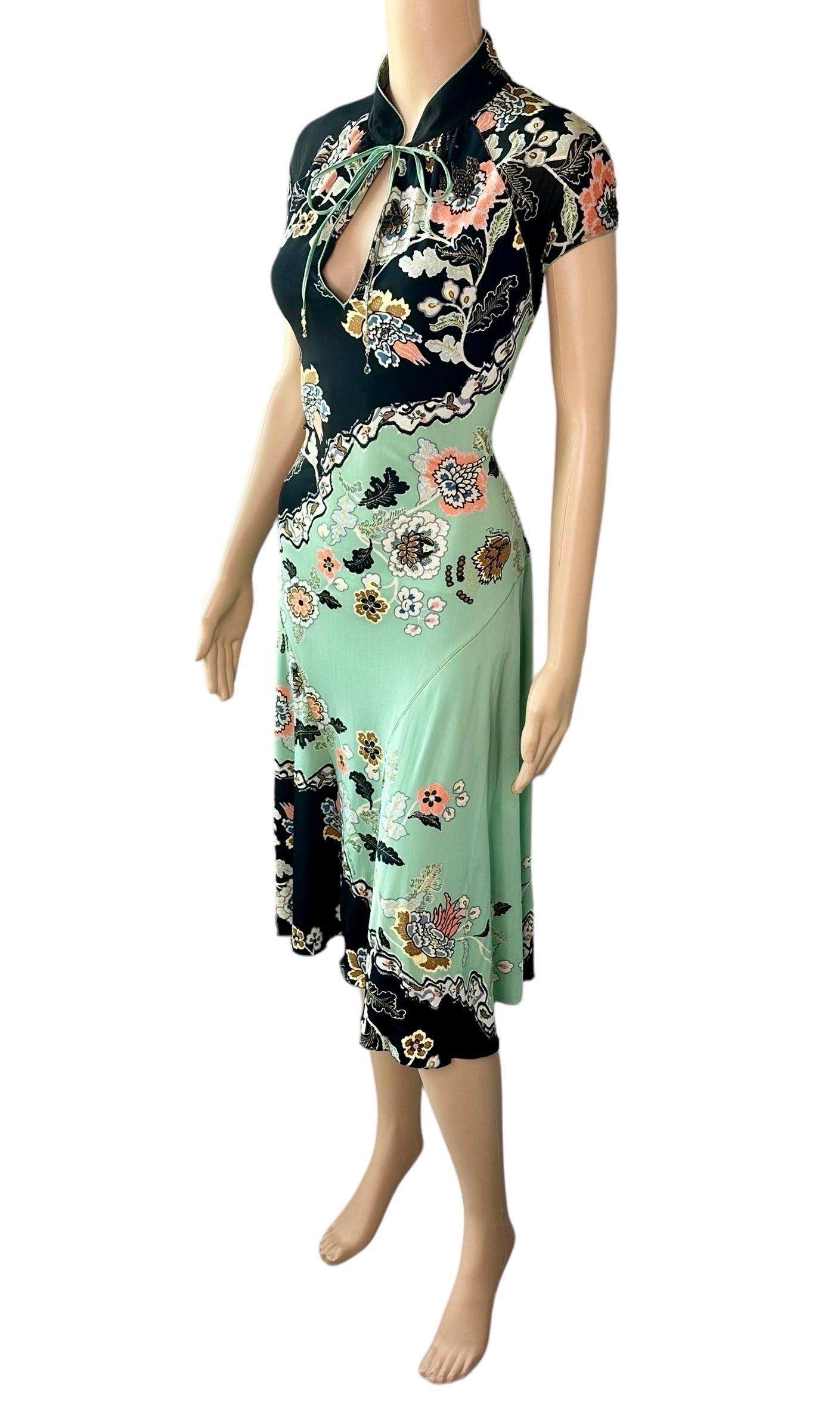 Roberto Cavalli S/S 2003 Runway Chinoiserie Cheongsam Silk Mint Green Midi Dress 4