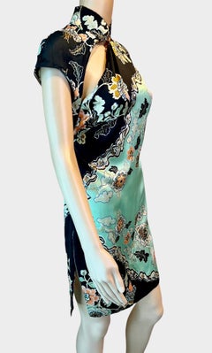 Roberto Cavalli S/S 2003 Runway Chinoiserie Cheongsam Silk Mint Green Mini Dress
