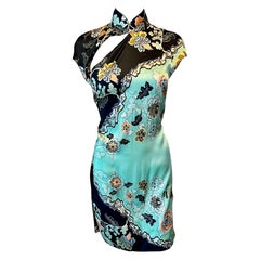 Roberto Cavalli S/S 2003 Runway Chinoiserie Cheongsam Silk Mint Green Mini Dress