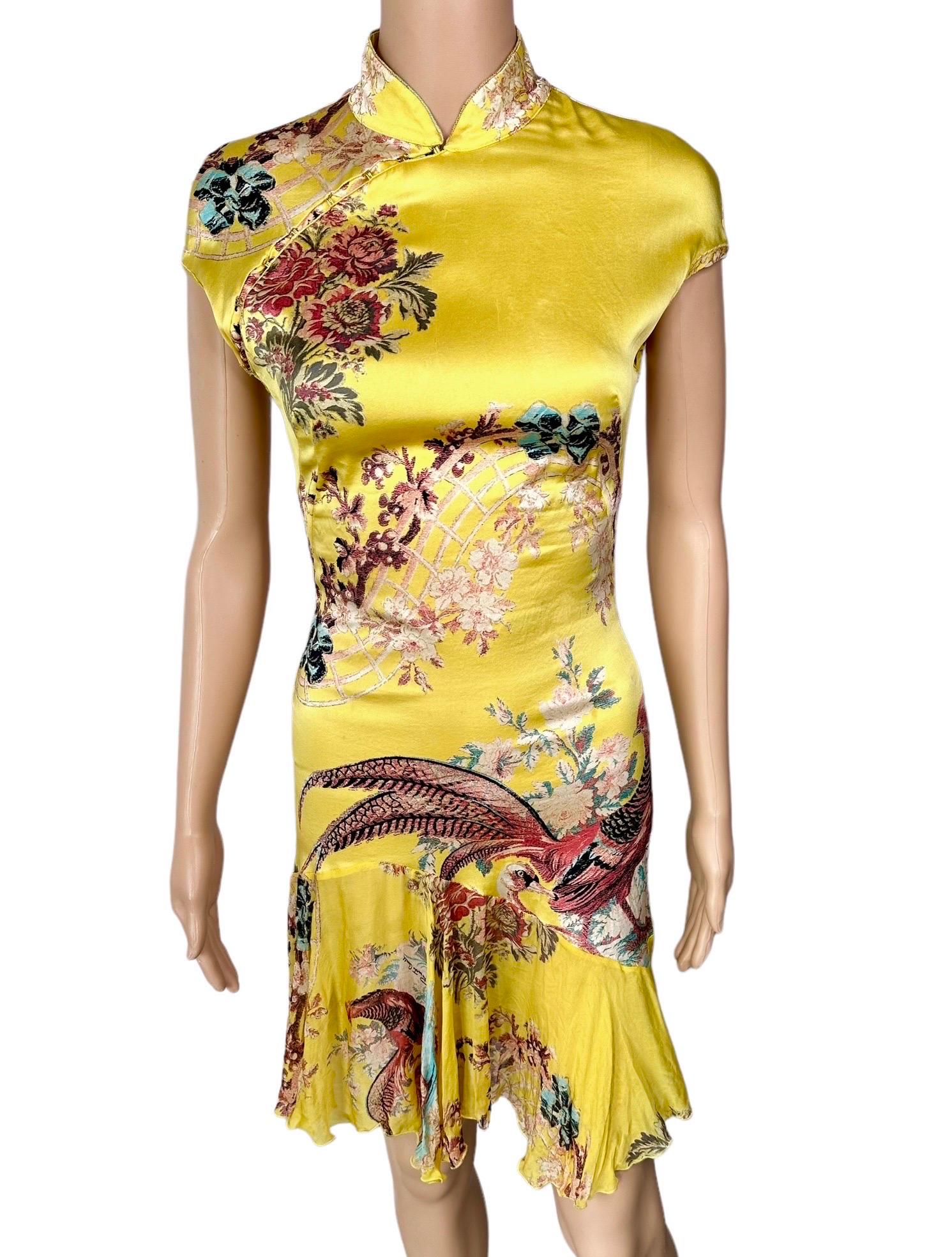 Roberto Cavalli S/S 2003 Runway Chinoiserie Cheongsam Silk Yellow Mini Dress For Sale 6