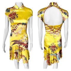 Roberto Cavalli S/S 2003 Runway Chinoiserie Cheongsam Silk Yellow Mini Dress