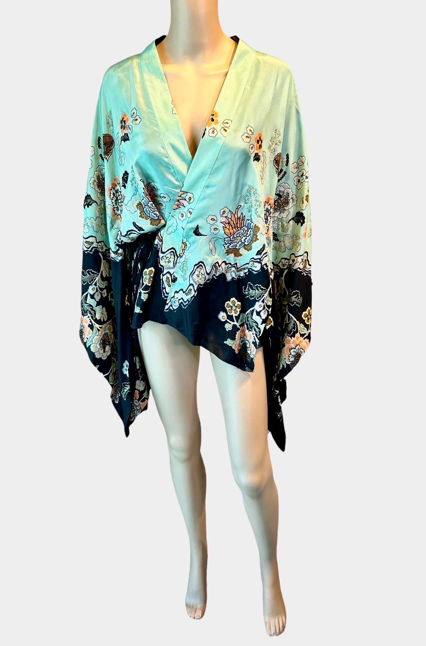 Roberto Cavalli S/S 2003 Runway Chinoiserie Print Silk Kimono Top For Sale 6