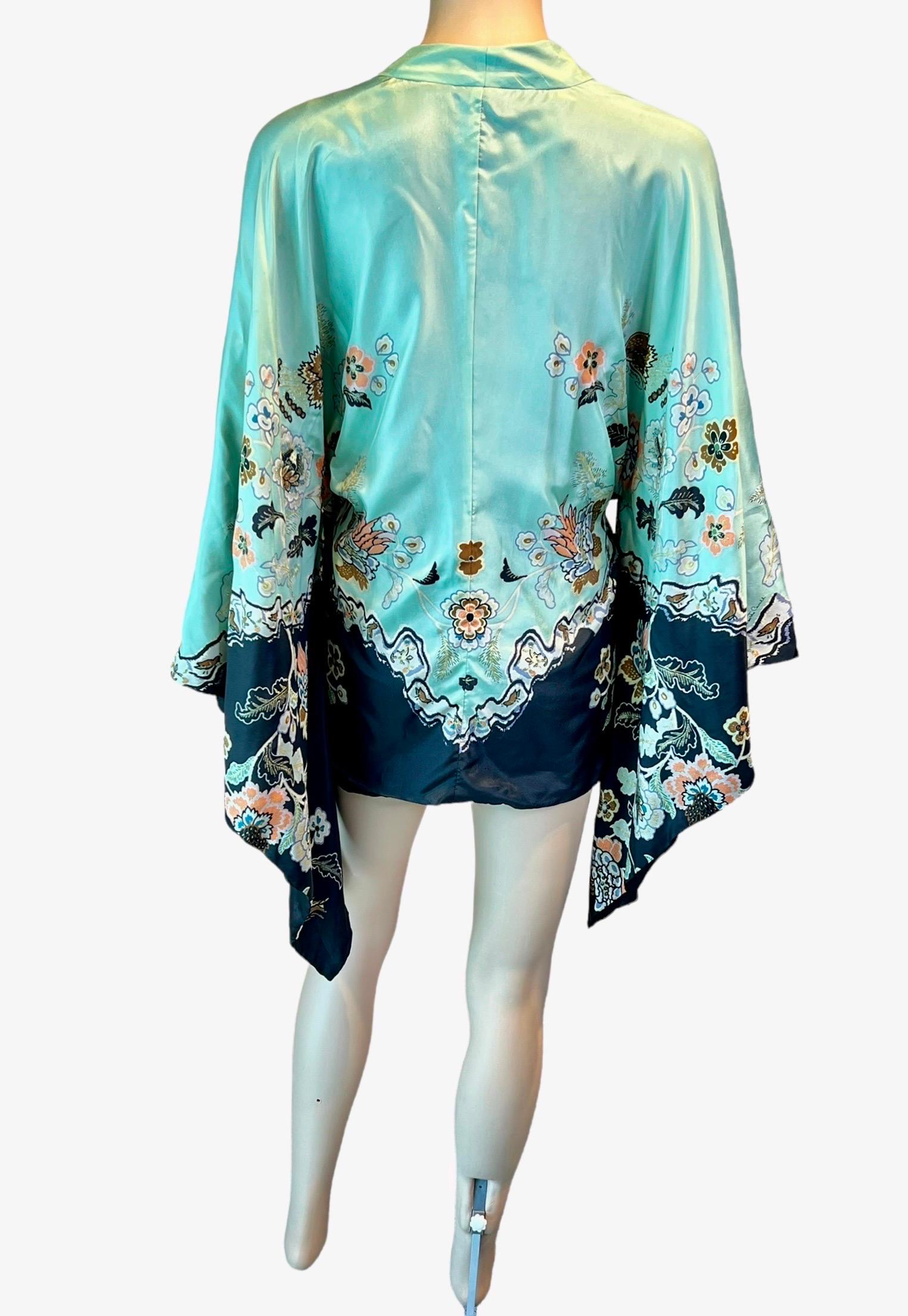 Roberto Cavalli S/S 2003 Runway Chinoiserie Print Silk Kimono Top For Sale 7