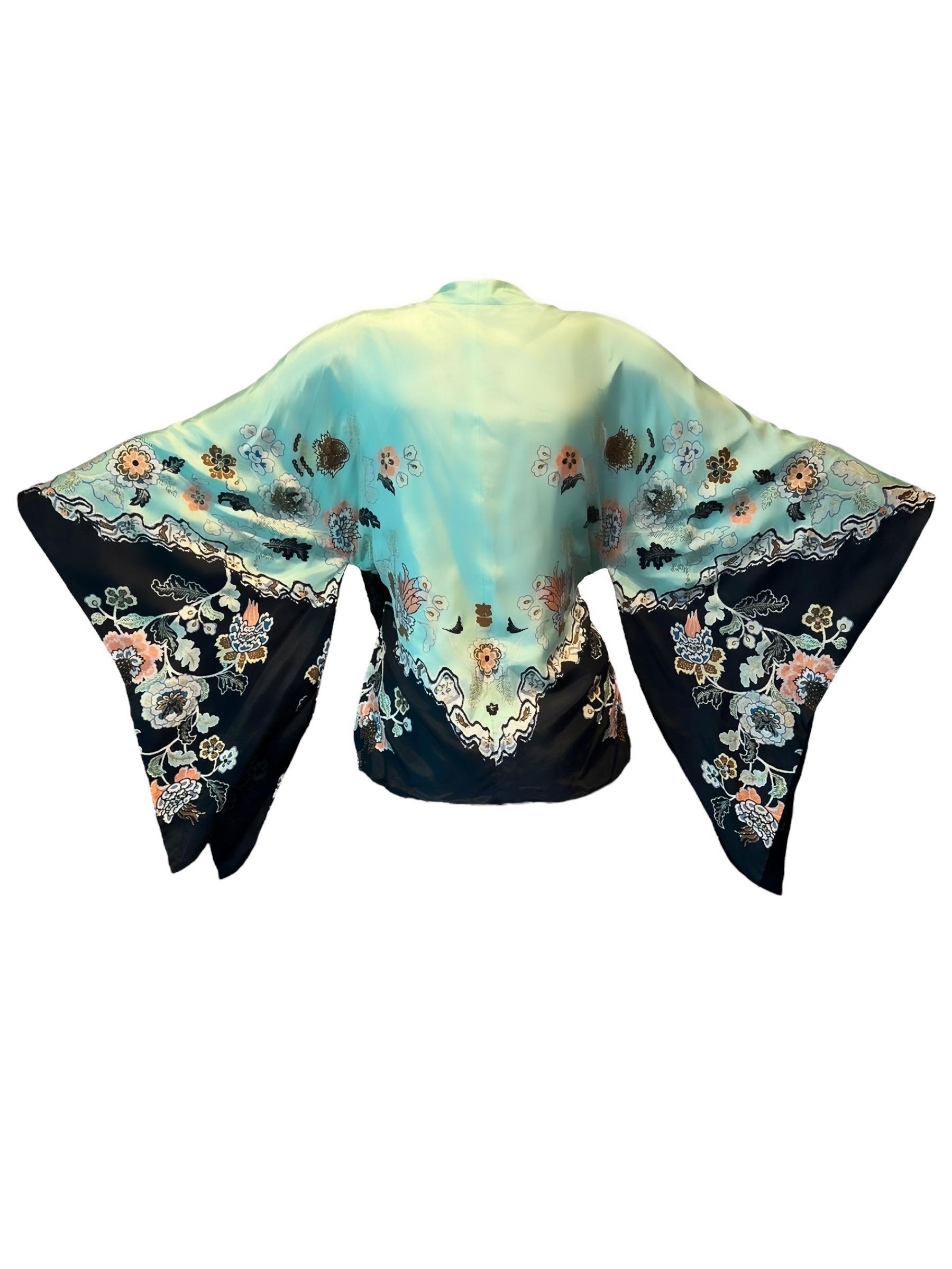 Roberto Cavalli S/S 2003 Runway Chinoiserie Print Silk Kimono Top In Good Condition For Sale In Naples, FL