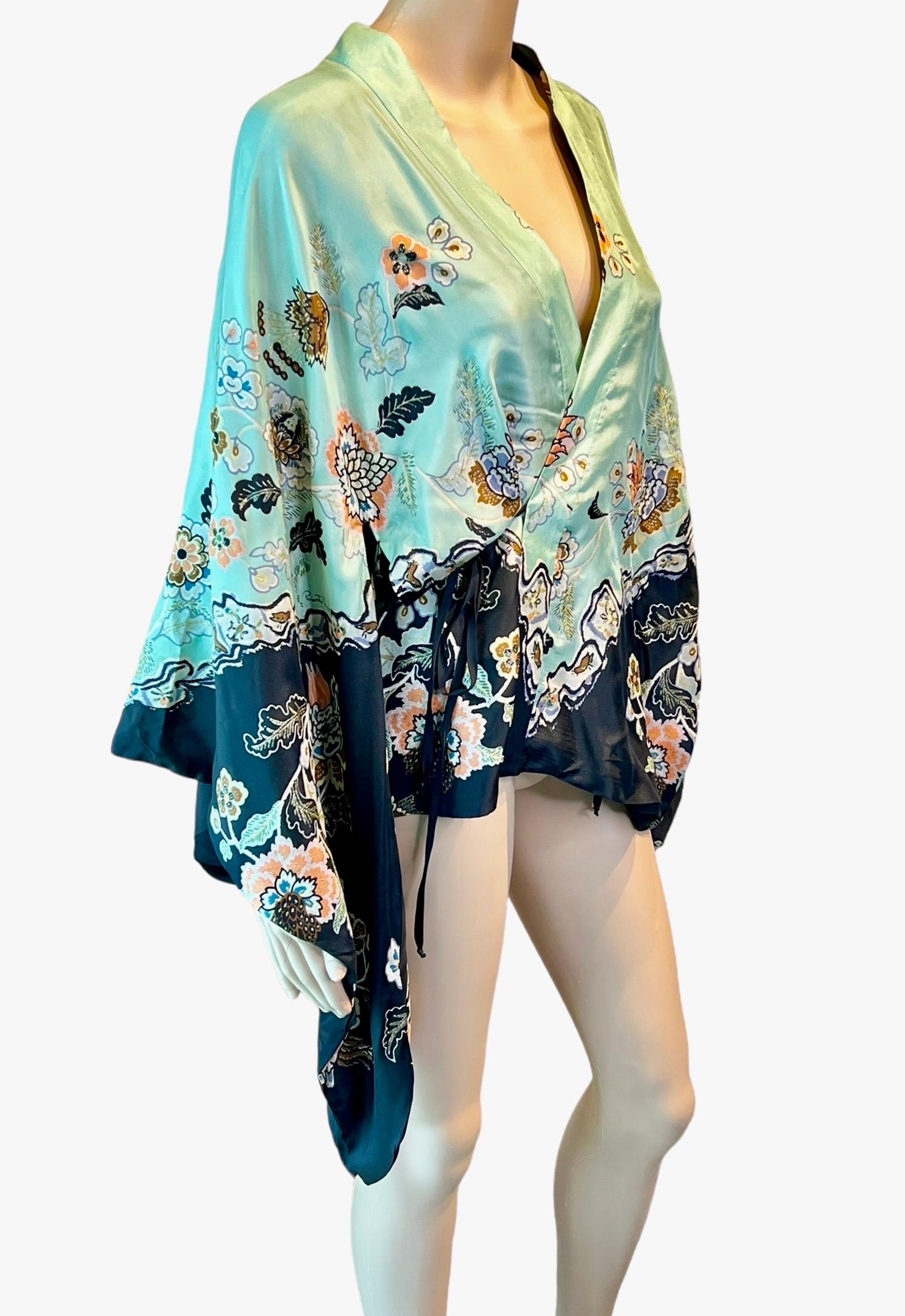 Women's Roberto Cavalli S/S 2003 Runway Chinoiserie Print Silk Kimono Top For Sale