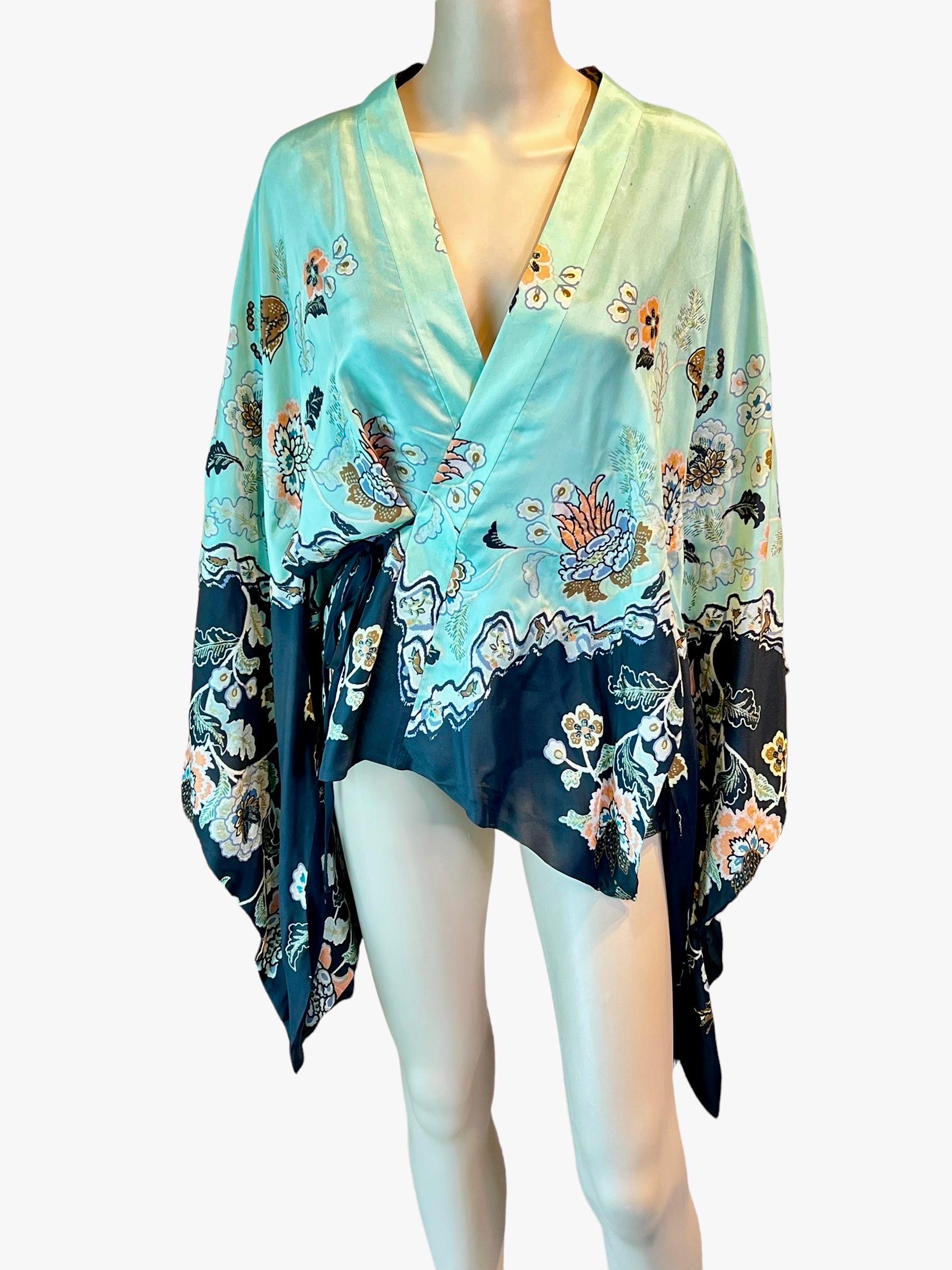 Roberto Cavalli S/S 2003 Runway Chinoiserie Print Silk Kimono Top For Sale 1