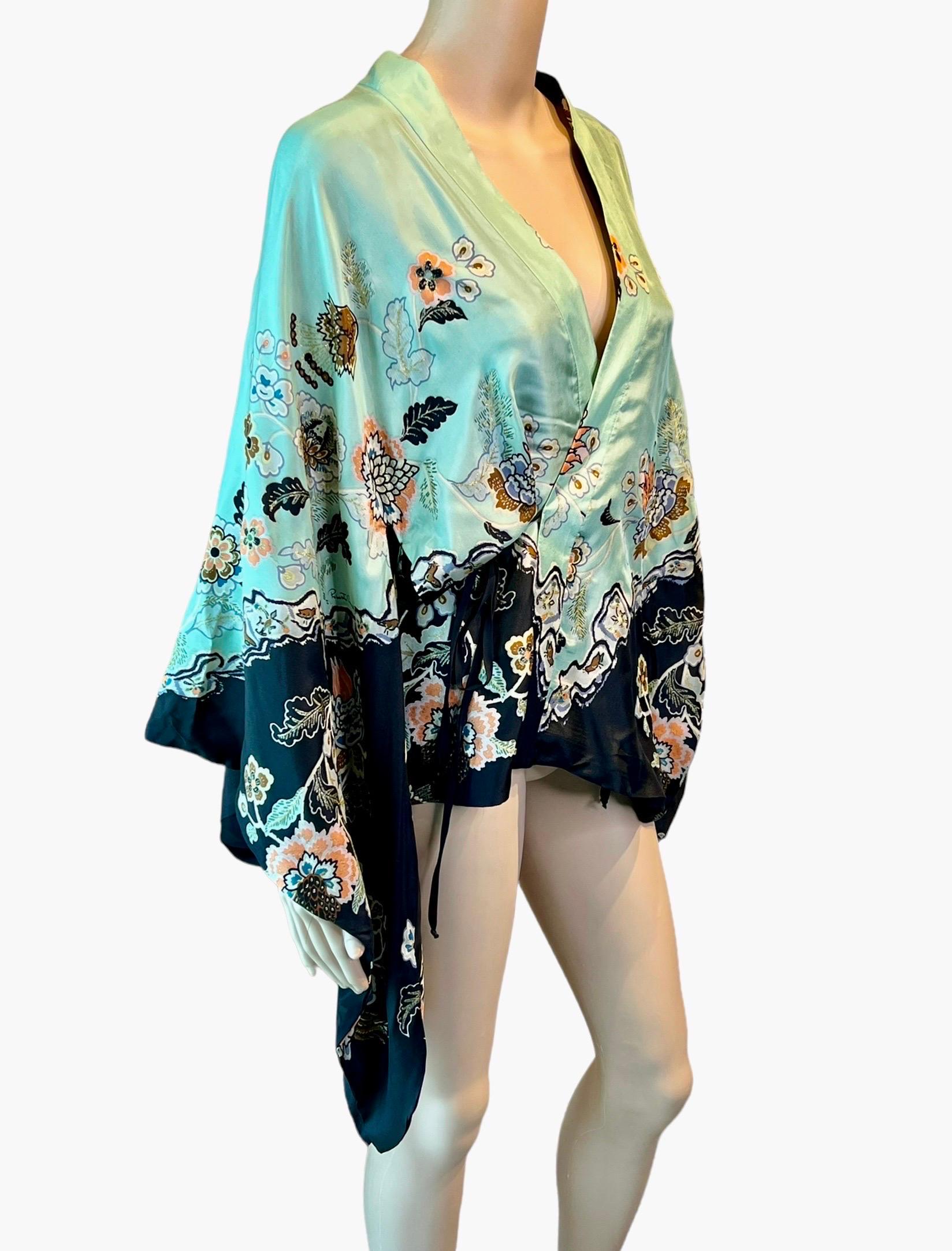 Roberto Cavalli S/S 2003 Runway Chinoiserie Print Silk Kimono Top For Sale 3