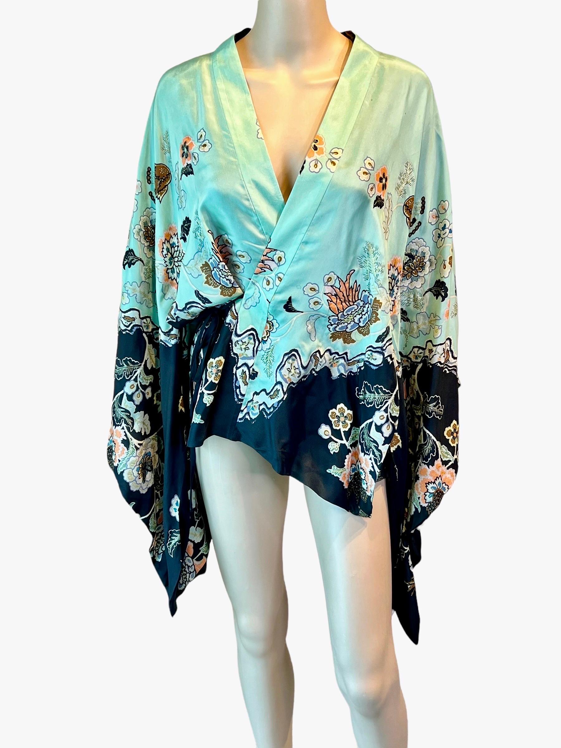 Roberto Cavalli S/S 2003 Runway Chinoiserie Print Silk Kimono Top For Sale 4