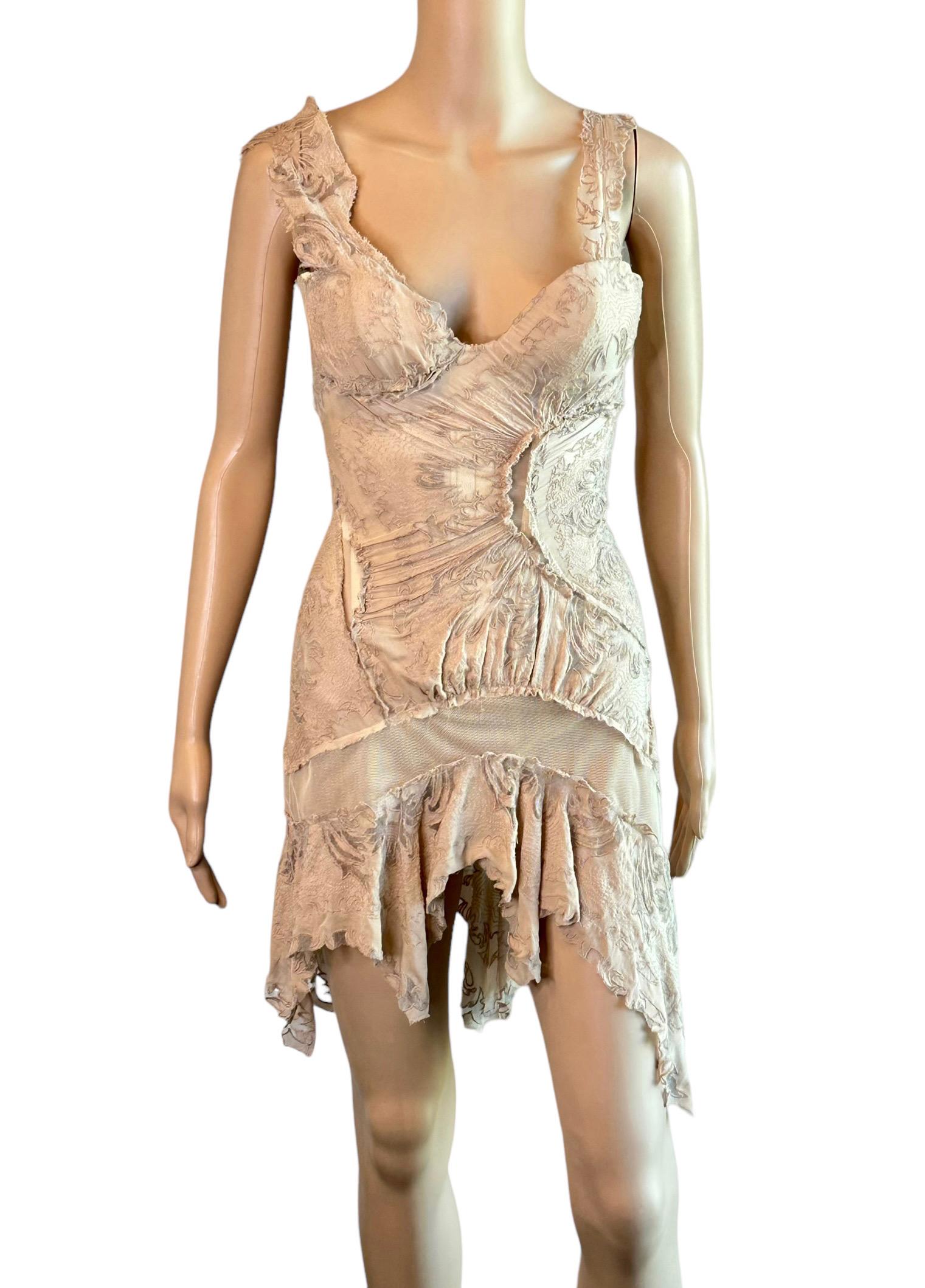Roberto Cavalli, mini-robe de défilé S/S 2003 avec corset et bustier en maille transparente 6