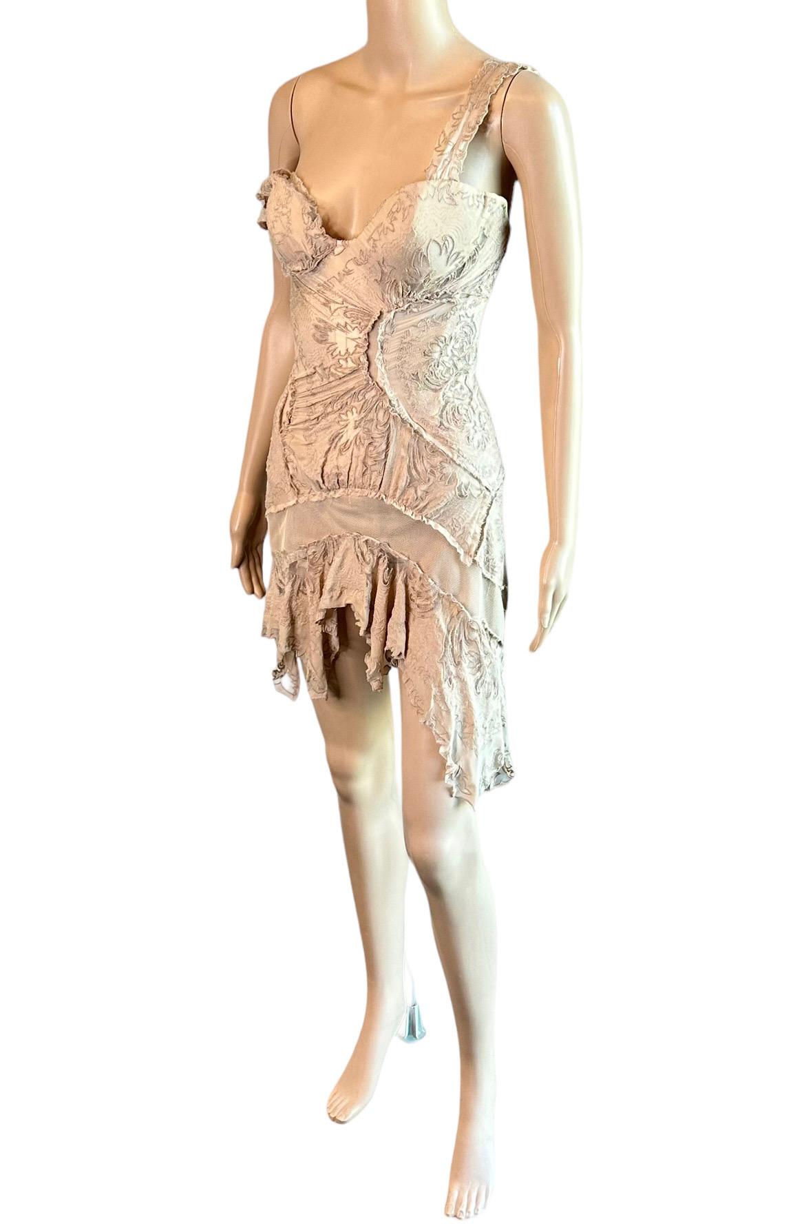 Roberto Cavalli, mini-robe de défilé S/S 2003 avec corset et bustier en maille transparente 8