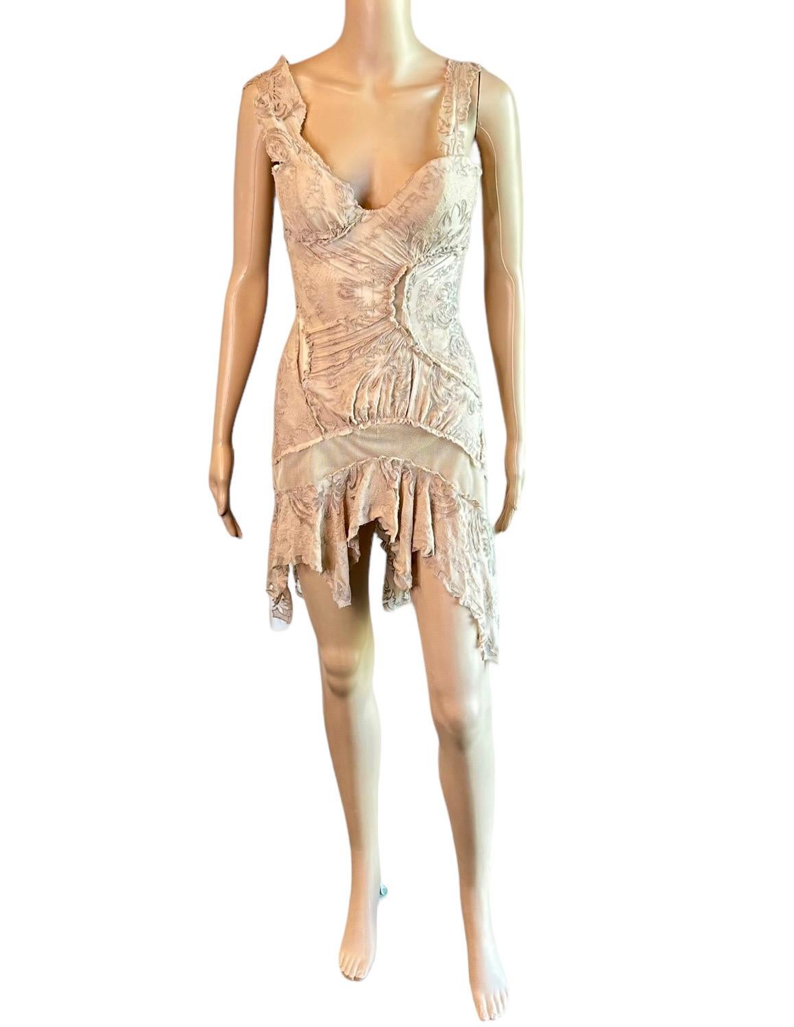 Roberto Cavalli, mini-robe de défilé S/S 2003 avec corset et bustier en maille transparente 9