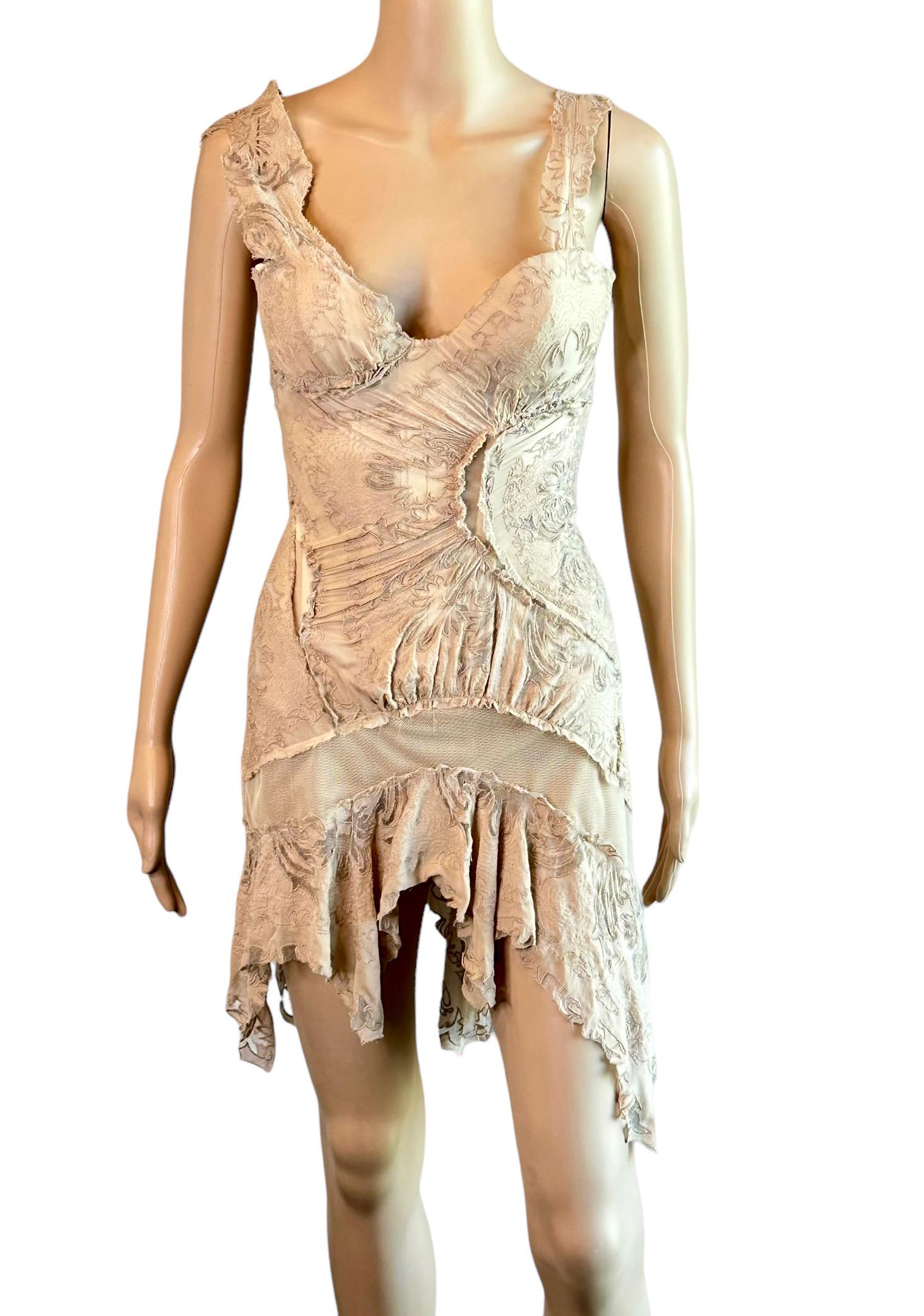 Roberto Cavalli, mini-robe de défilé S/S 2003 avec corset et bustier en maille transparente Pour femmes 