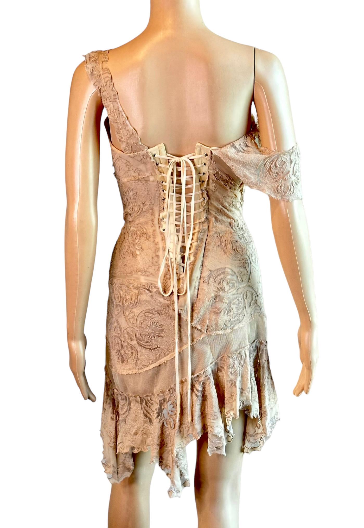 Roberto Cavalli, mini-robe de défilé S/S 2003 avec corset et bustier en maille transparente 1