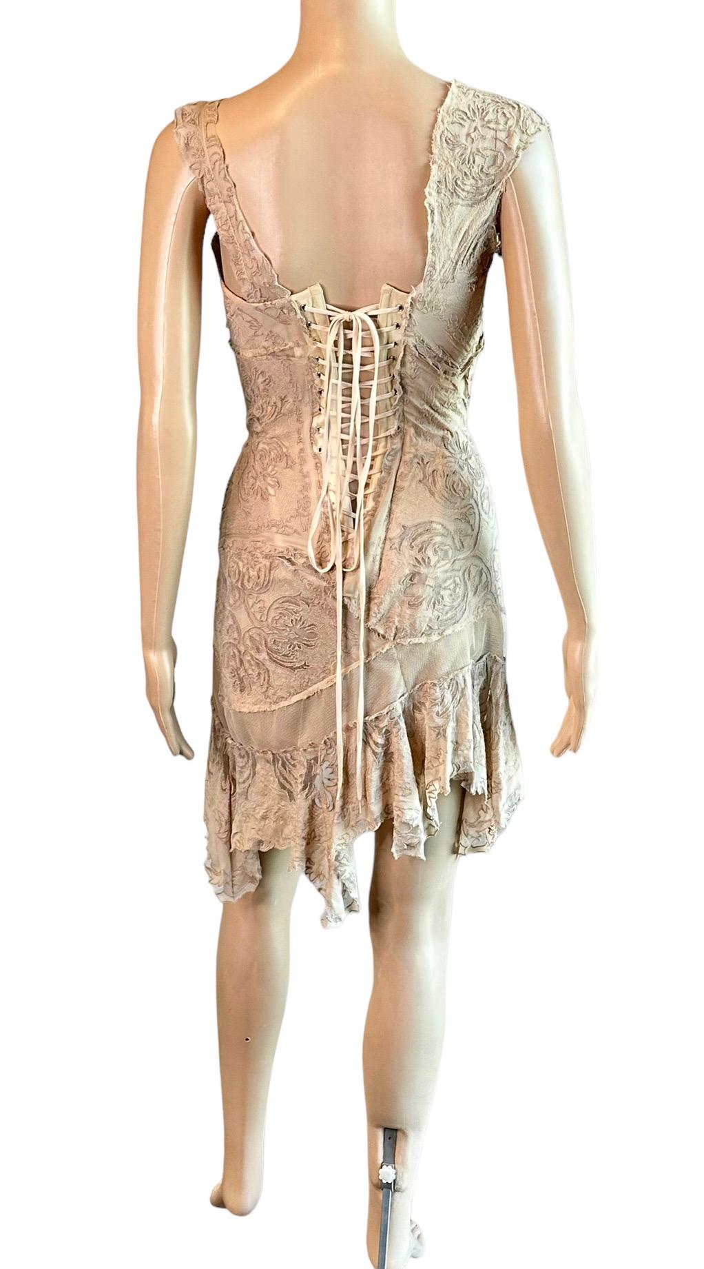 Roberto Cavalli, mini-robe de défilé S/S 2003 avec corset et bustier en maille transparente 2