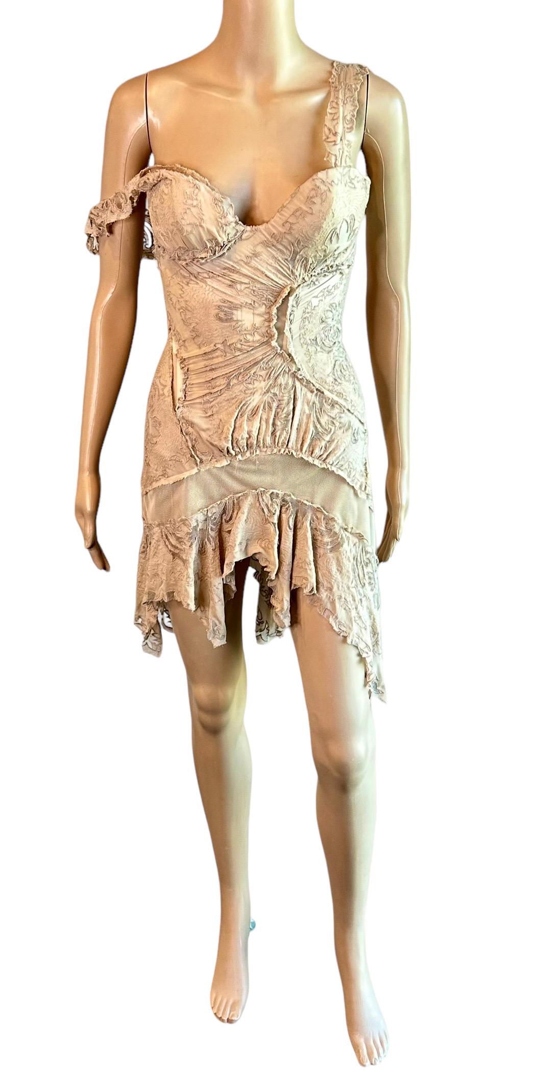 Roberto Cavalli, mini-robe de défilé S/S 2003 avec corset et bustier en maille transparente 3