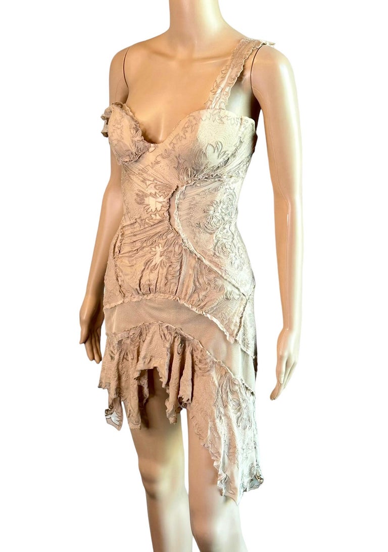 knee length dresses for ladies 2002 Roberto Cavalli Black Leather Appliqu Sheer Mesh Low-Cut Gown