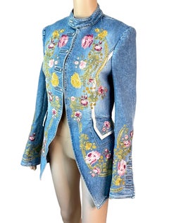Roberto Cavalli S/S 2003 Runway Embroidered Denim Jacket Coat