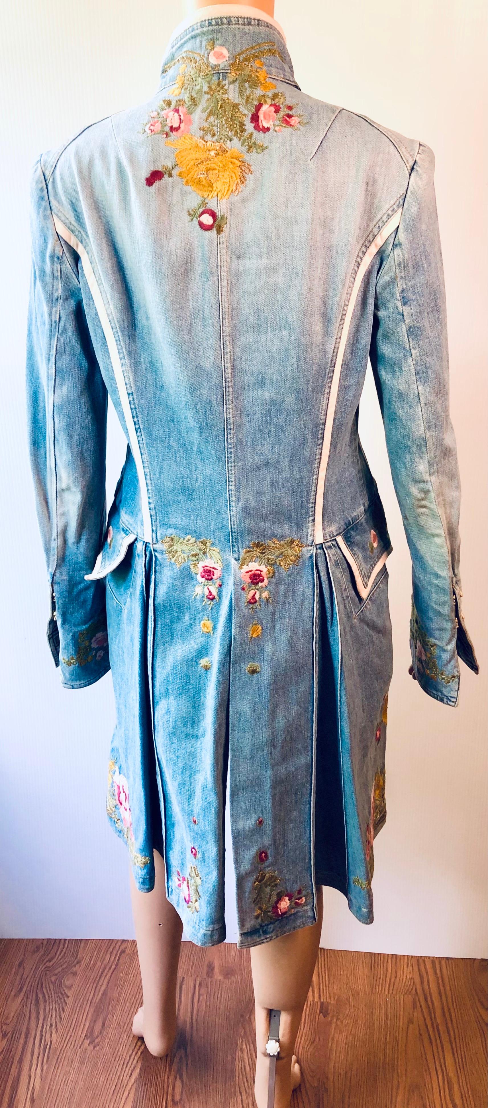 Roberto Cavalli S/S 2003 Runway Embroidered Denim Jacket Coat &Skirt 2 Piece Set 1