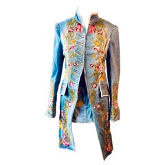 Roberto Cavalli S/S 2003 Runway Embroidered Denim Jacket Coat &Skirt 2 Piece Set