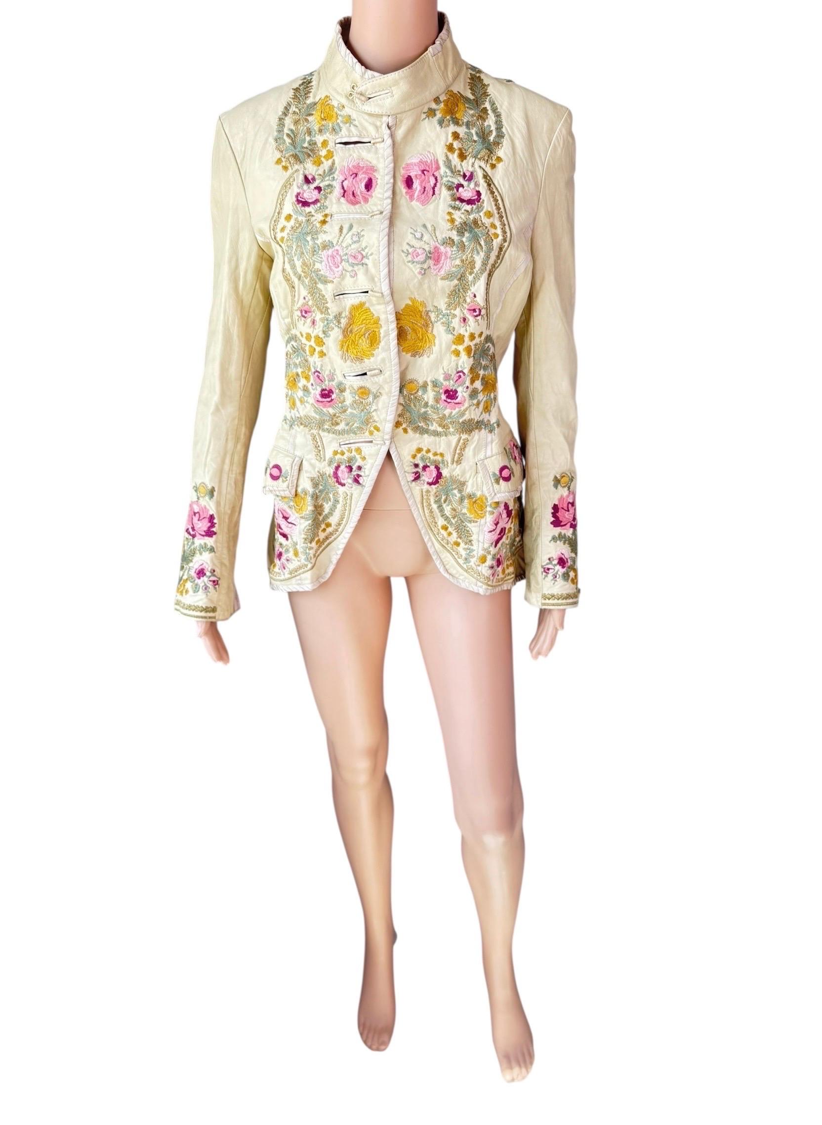 Roberto Cavalli S/S 2003 Laufsteg bestickte florale Lederjacke Mantel im Angebot 5