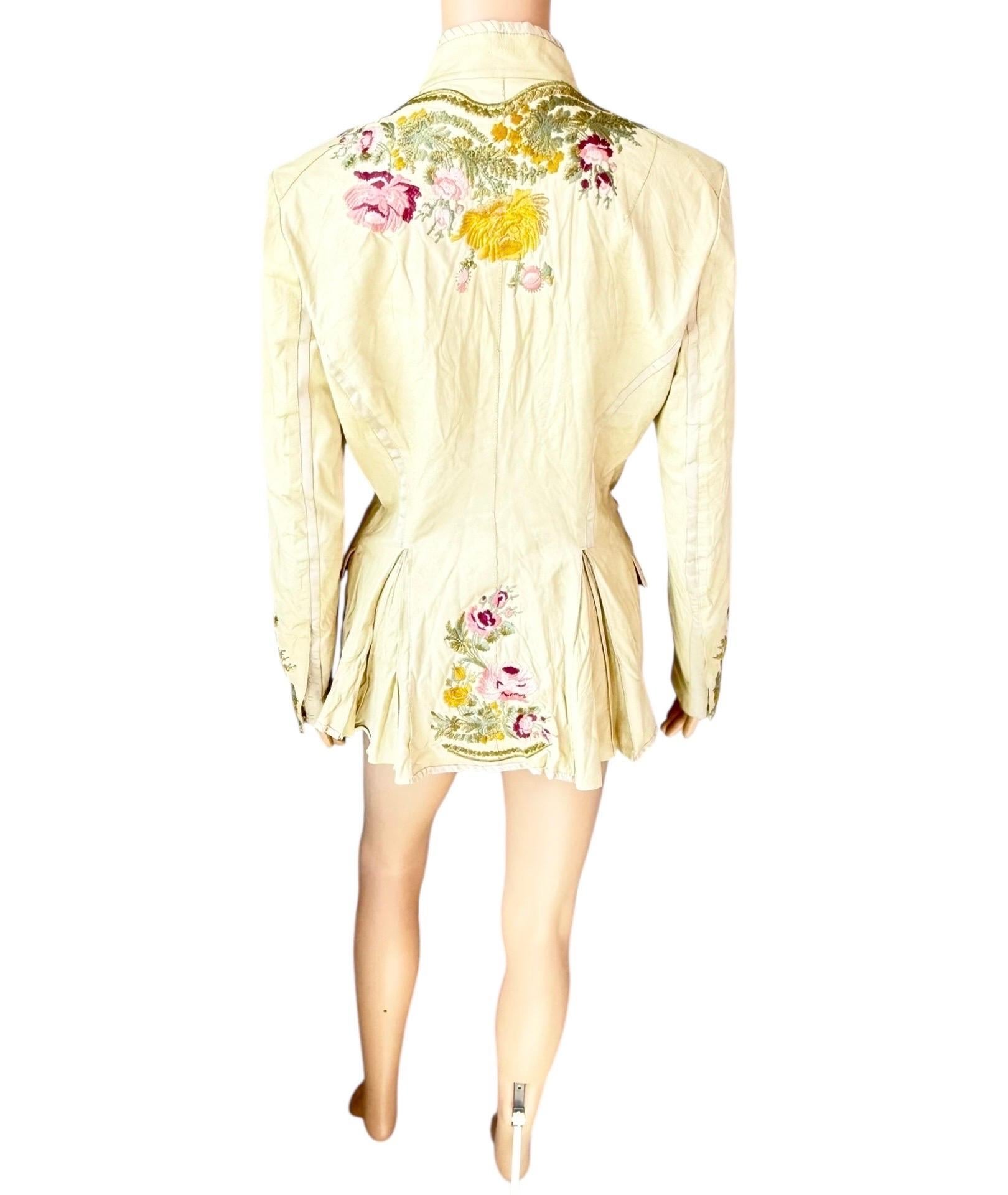 Roberto Cavalli S/S 2003 Laufsteg bestickte florale Lederjacke Mantel im Angebot 6