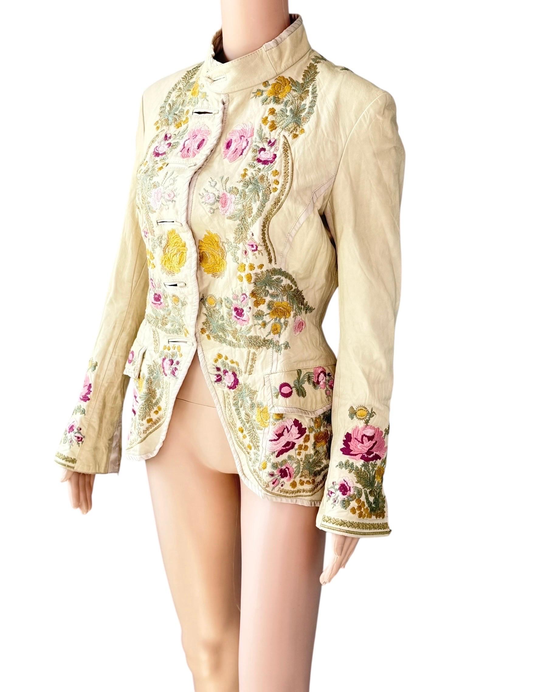 Roberto Cavalli S/S 2003 Laufsteg bestickte florale Lederjacke Mantel im Angebot 7