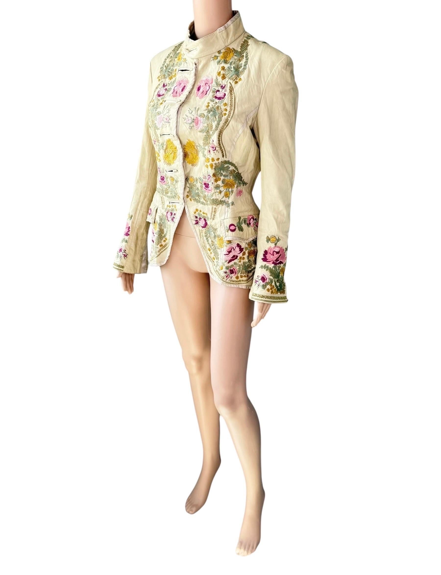 Roberto Cavalli S/S 2003 Laufsteg bestickte florale Lederjacke Mantel im Angebot 8