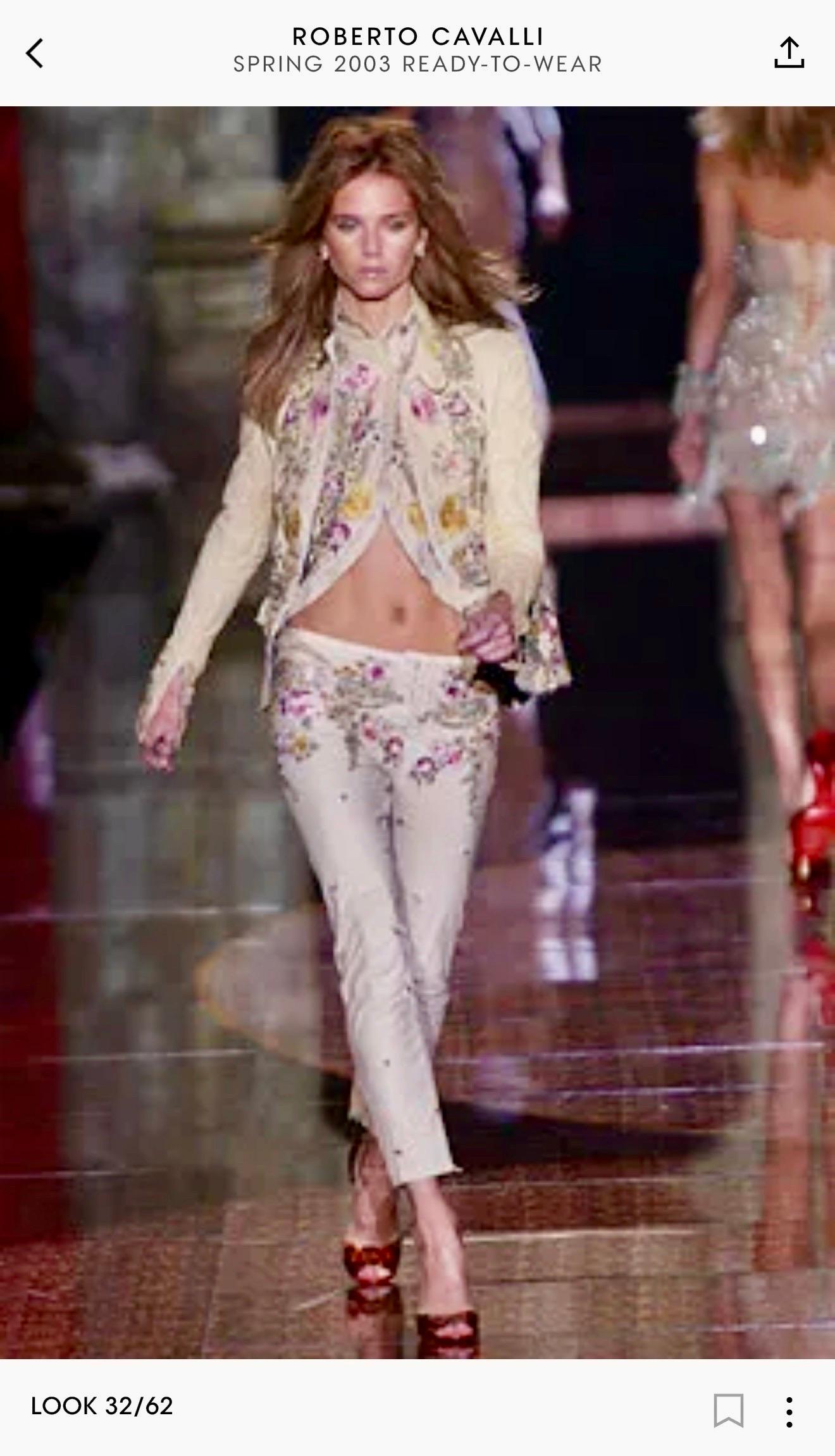 Roberto Cavalli S/S 2003 Laufsteg bestickte florale Lederjacke Mantel im Angebot 11