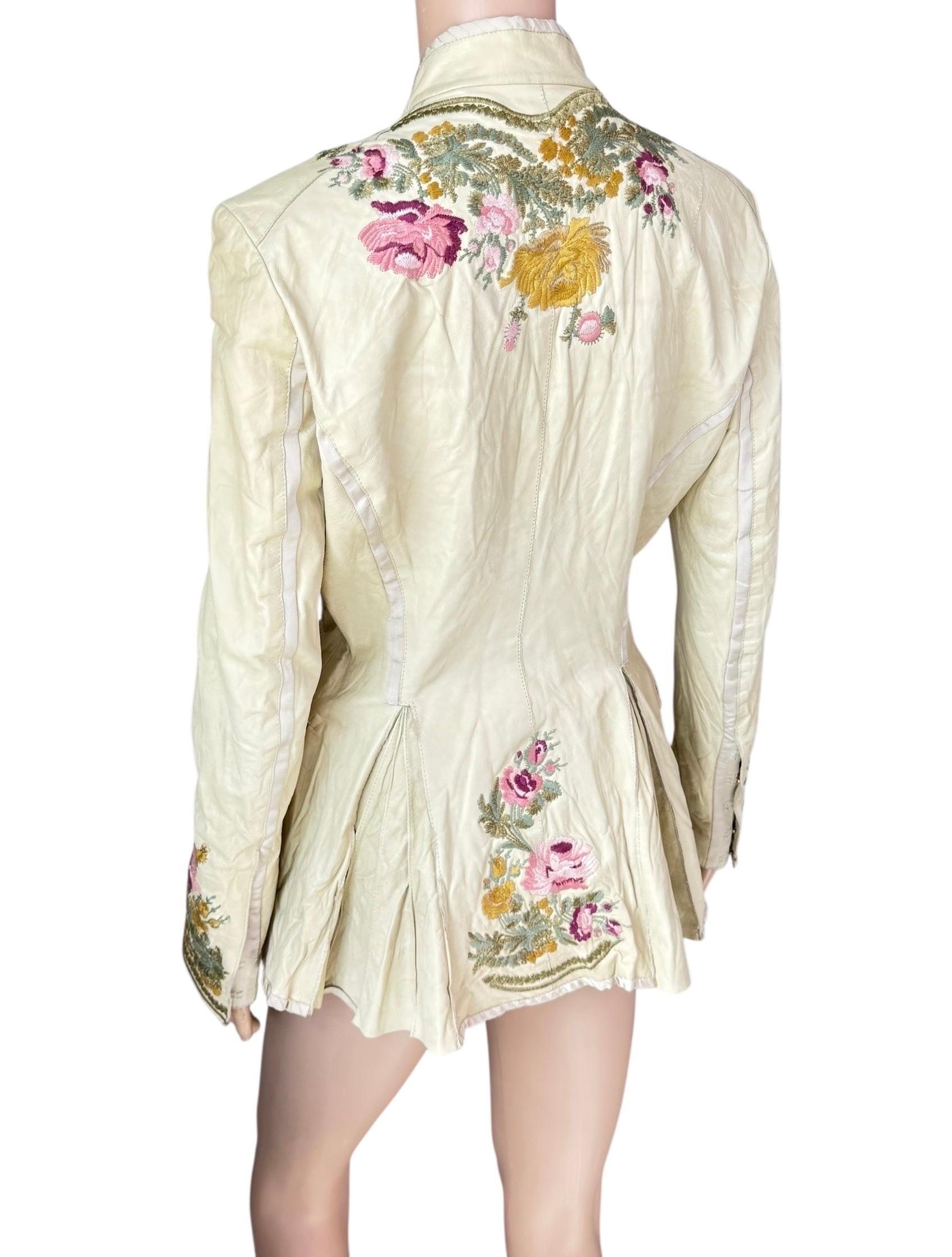 Roberto Cavalli S/S 2003 Laufsteg bestickte florale Lederjacke Mantel (Beige) im Angebot