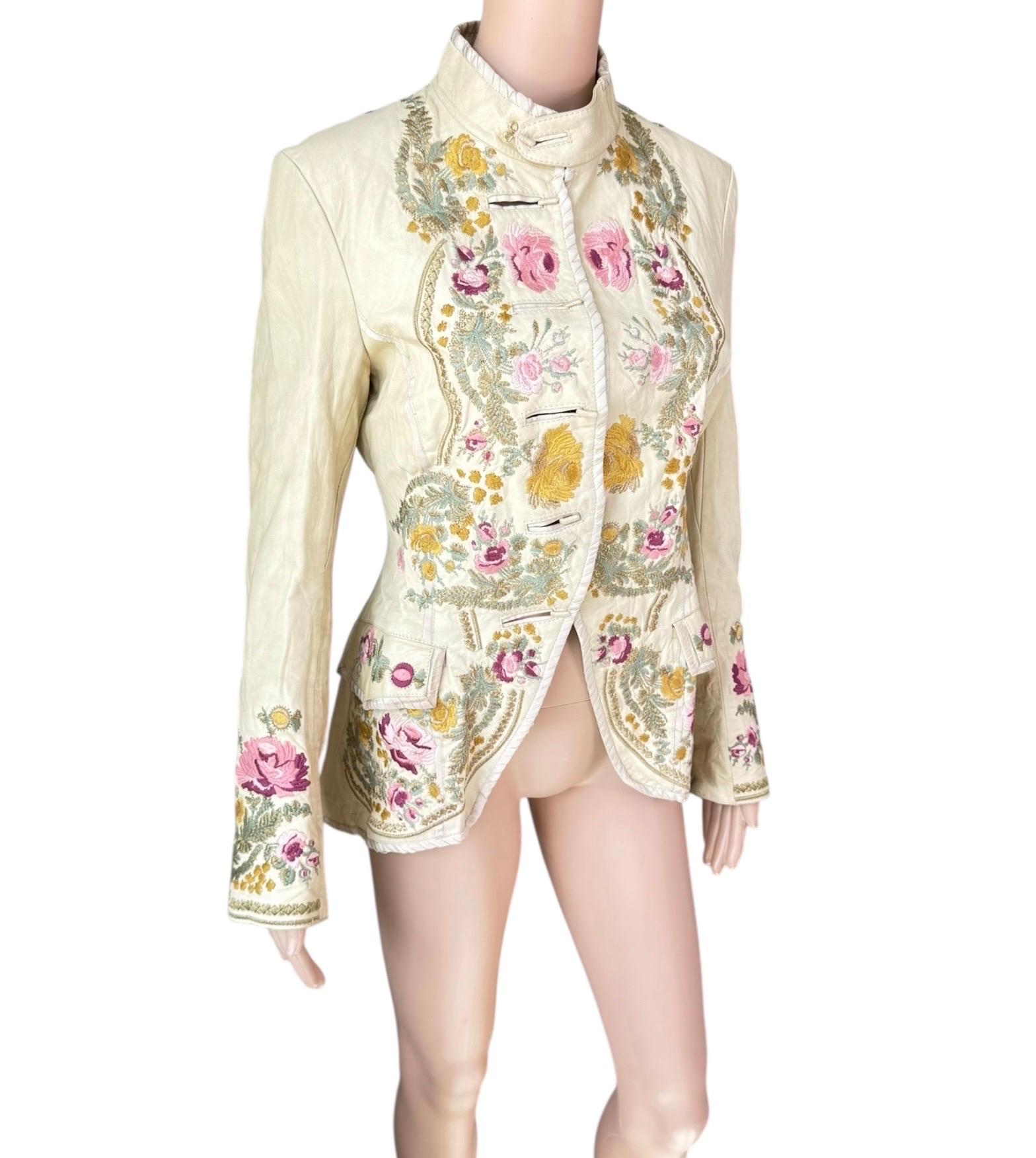 Roberto Cavalli S/S 2003 Laufsteg bestickte florale Lederjacke Mantel im Zustand „Gut“ im Angebot in Naples, FL