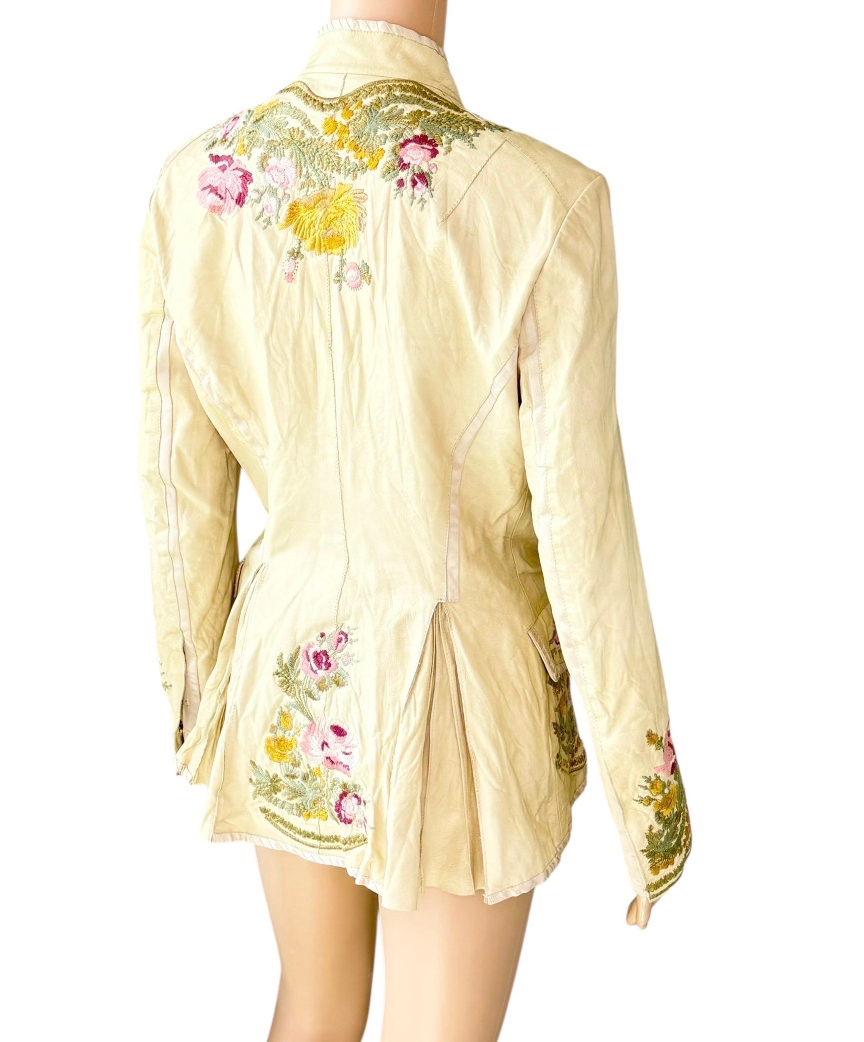 Roberto Cavalli S/S 2003 Laufsteg bestickte florale Lederjacke Mantel im Angebot 1