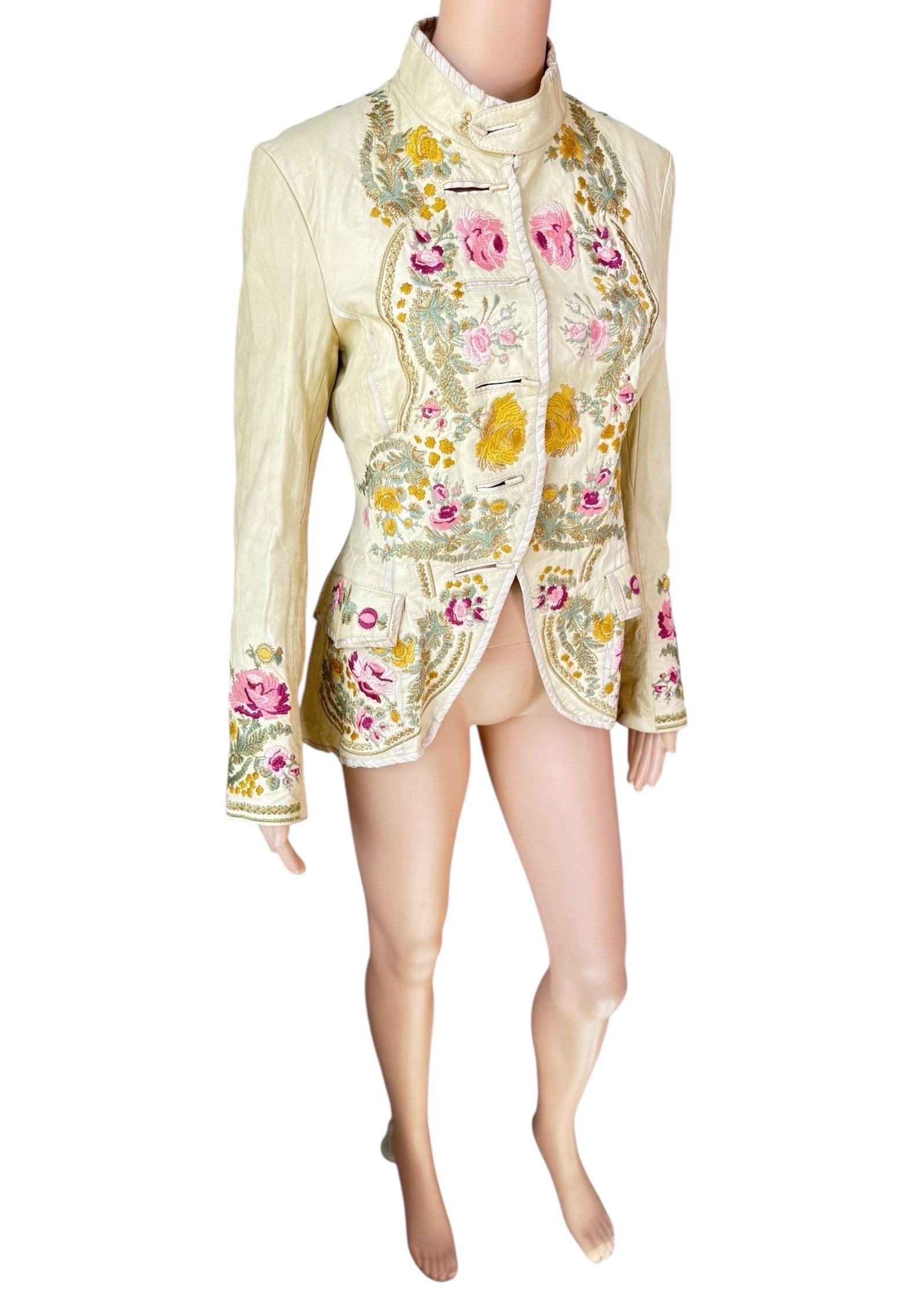 Roberto Cavalli S/S 2003 Laufsteg bestickte florale Lederjacke Mantel im Angebot 2