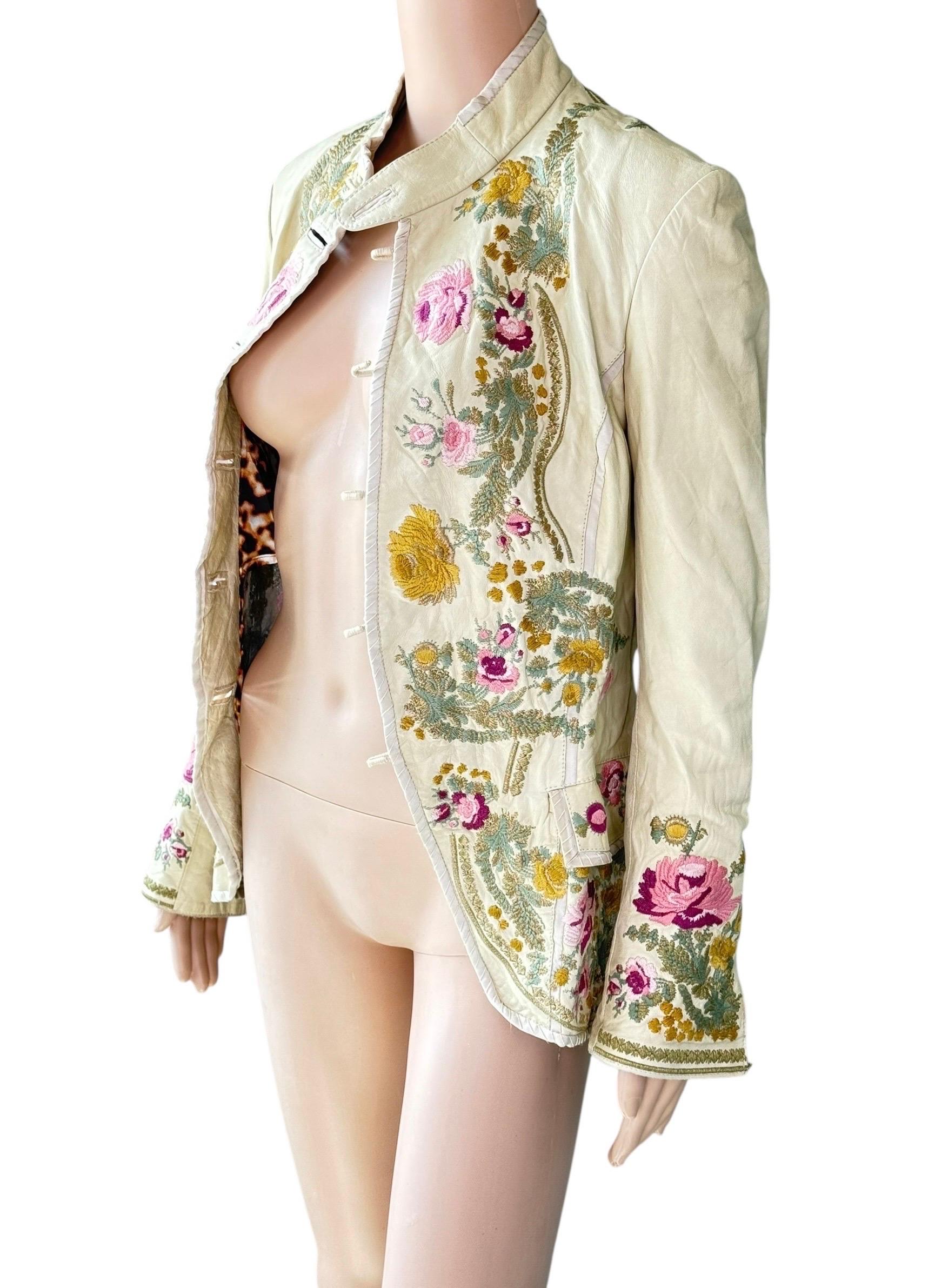 Roberto Cavalli S/S 2003 Laufsteg bestickte florale Lederjacke Mantel im Angebot 3