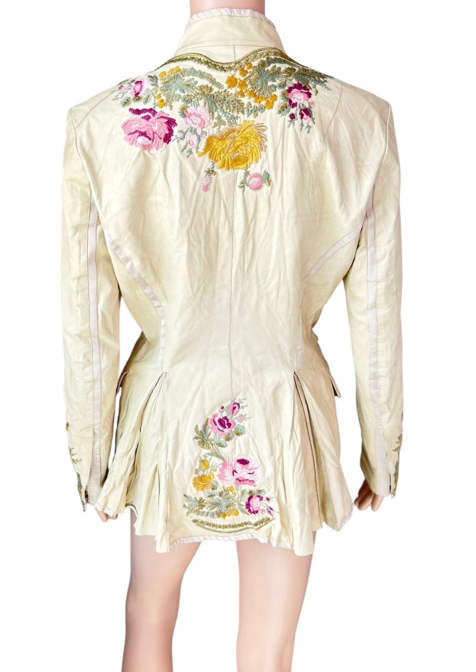 Roberto Cavalli S/S 2003 Laufsteg bestickte florale Lederjacke Mantel im Angebot 4