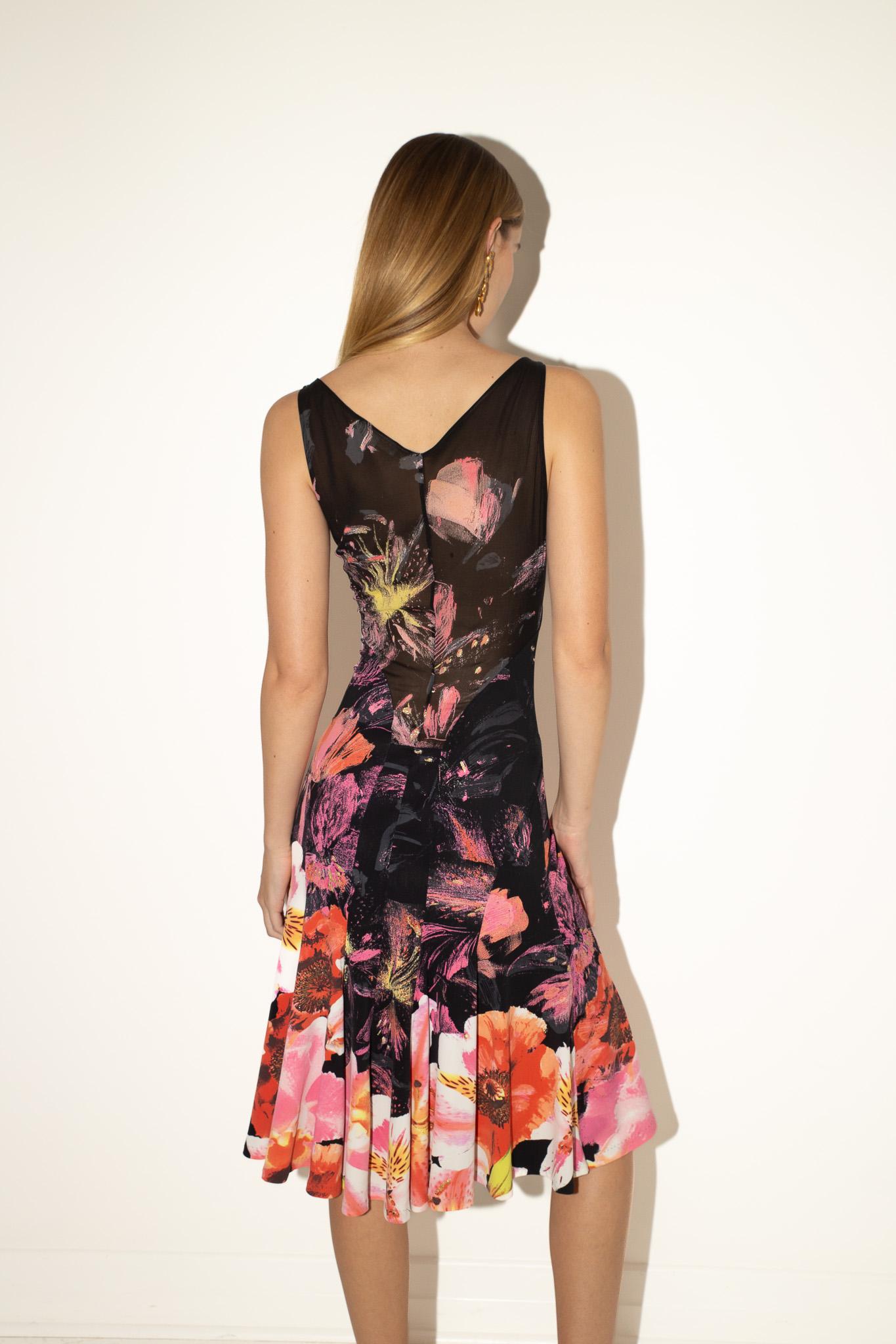 Roberto Cavalli S/S 2003 Laufsteg Blumendruck Seidenchiffon Metallic Plunge Kleid im Angebot 1