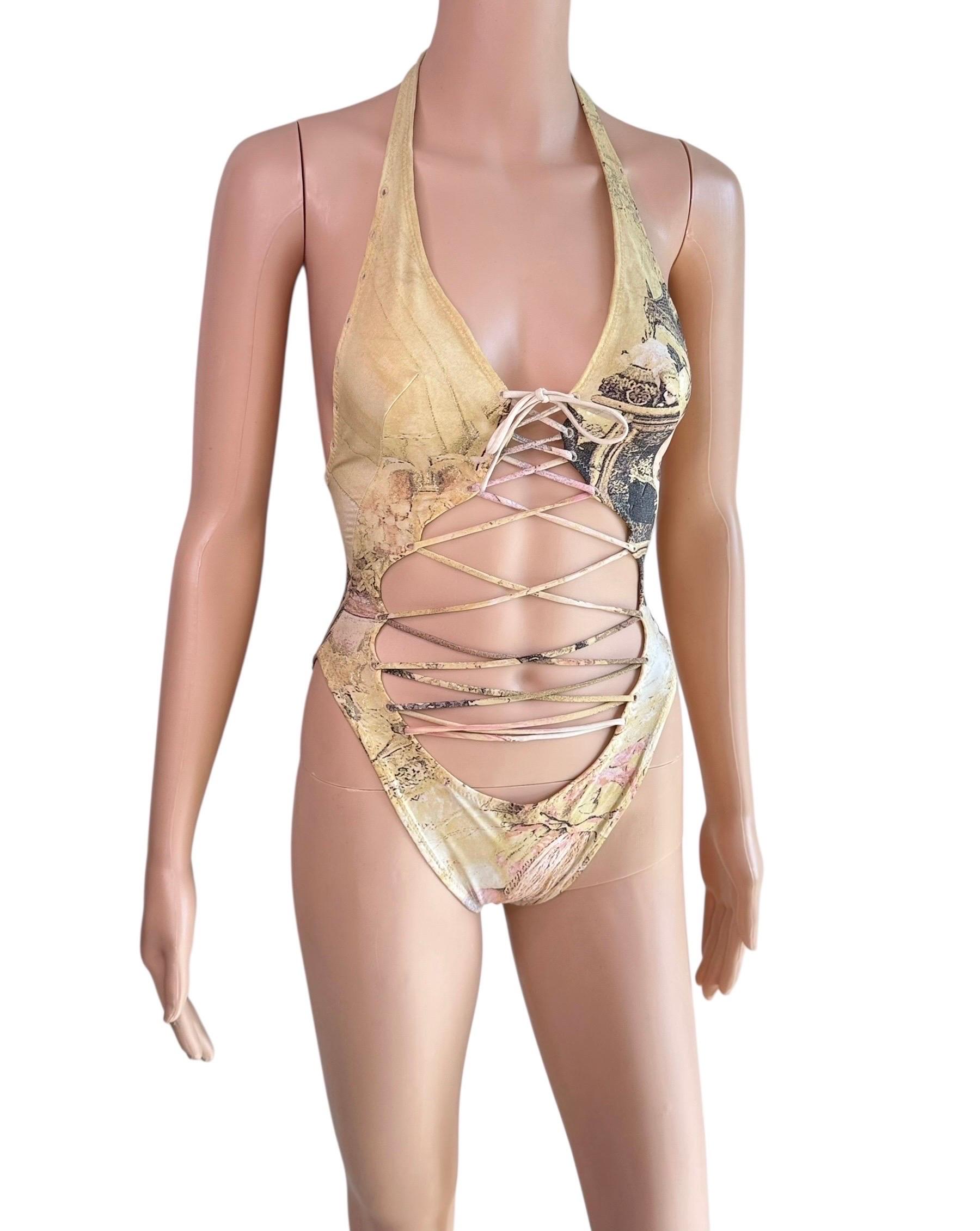 Roberto Cavalli S/S 2003 Laufsteg Schnürung Einteiliger Bodysuit Bademode Badeanzug Damen im Angebot