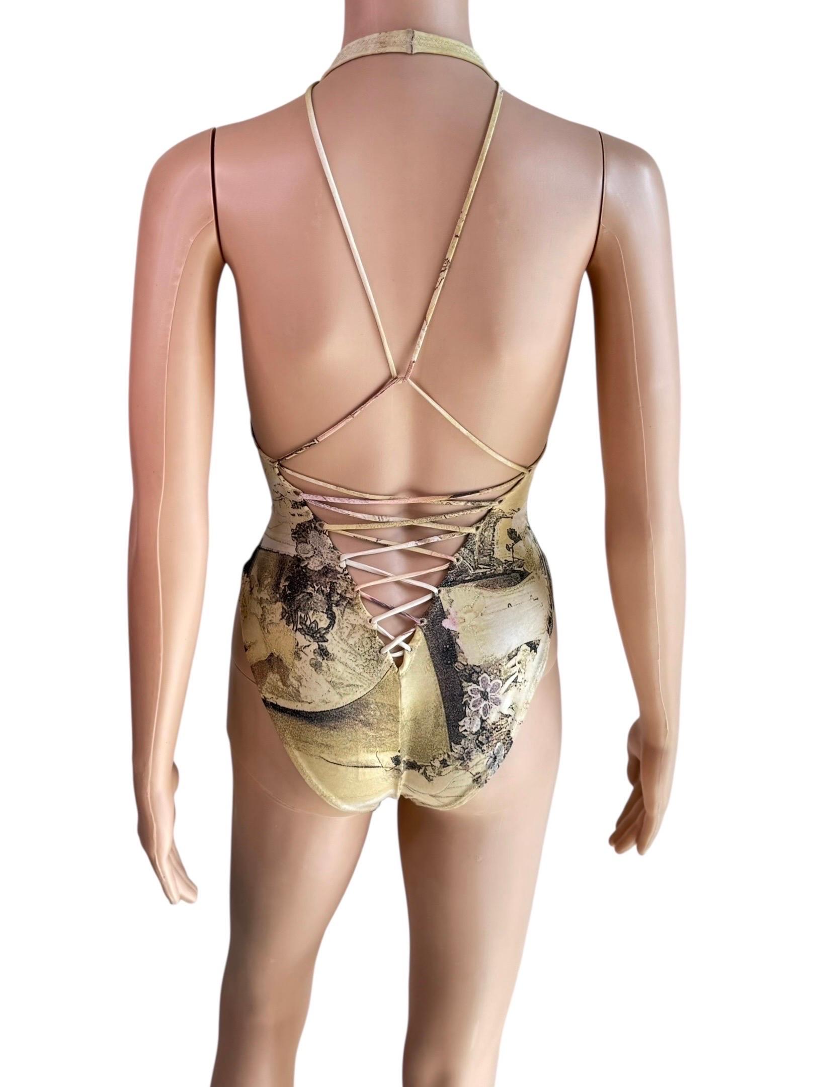Roberto Cavalli S/S 2003 Laufsteg Schnürung Einteiliger Bodysuit Bademode Badeanzug im Angebot 1