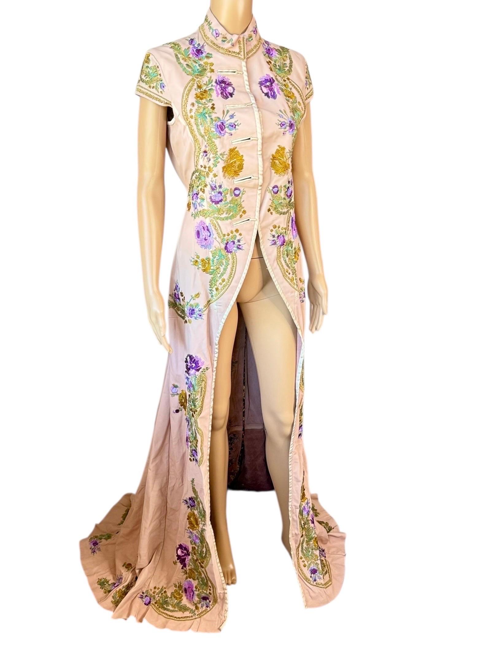 Roberto Cavalli S/S 2003 Laufsteg Leder bestickte florale Zug Jacke Mantel im Angebot 7