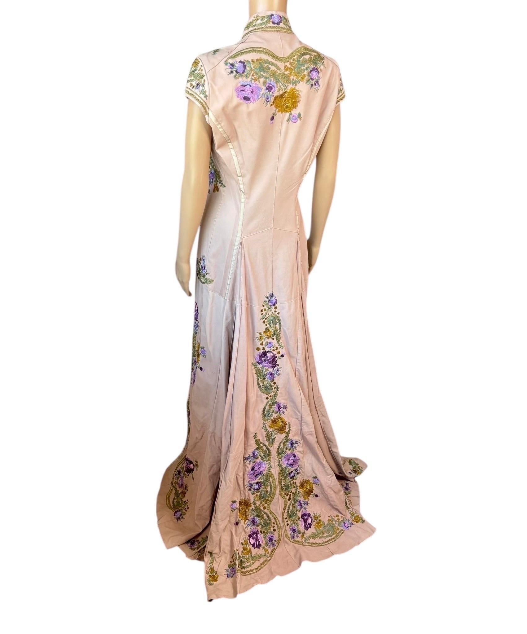 Roberto Cavalli S/S 2003 Laufsteg Leder bestickte florale Zug Jacke Mantel im Angebot 8