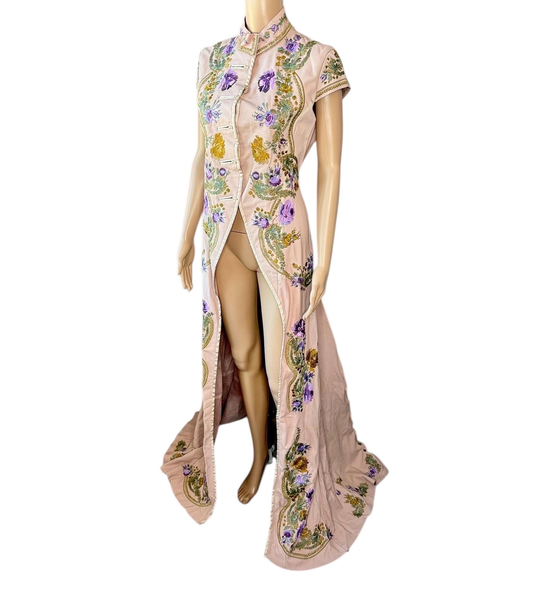 Roberto Cavalli S/S 2003 Laufsteg Leder bestickte florale Zug Jacke Mantel im Angebot 9