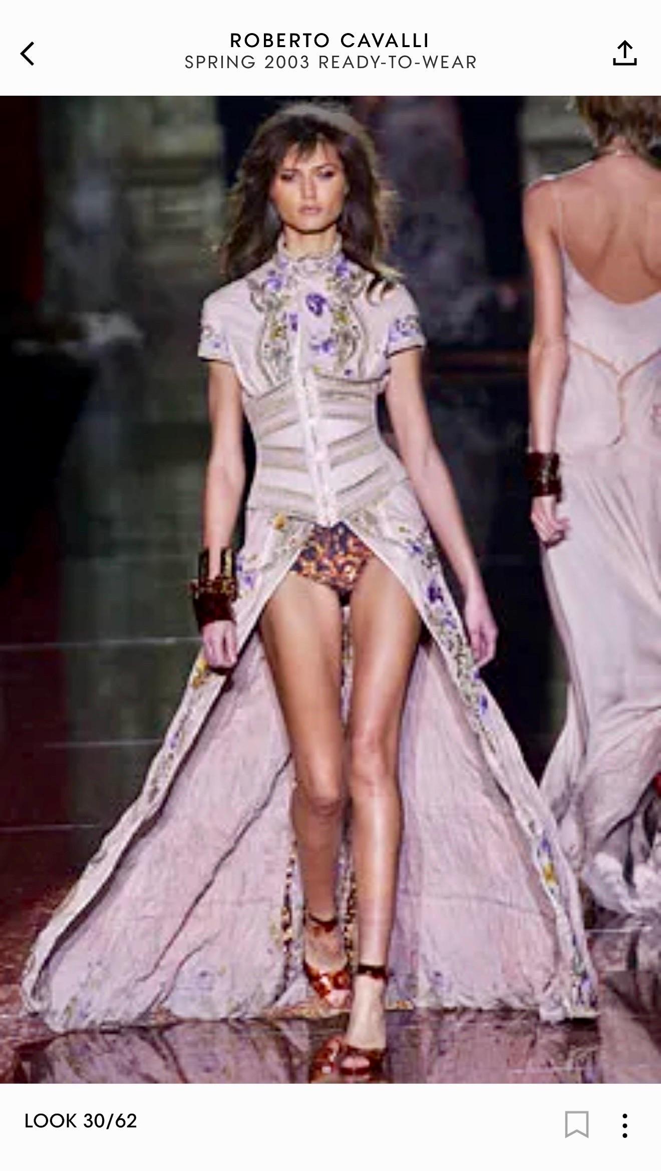 Roberto Cavalli S/S 2003 Laufsteg Leder bestickte florale Zug Jacke Mantel im Angebot 10