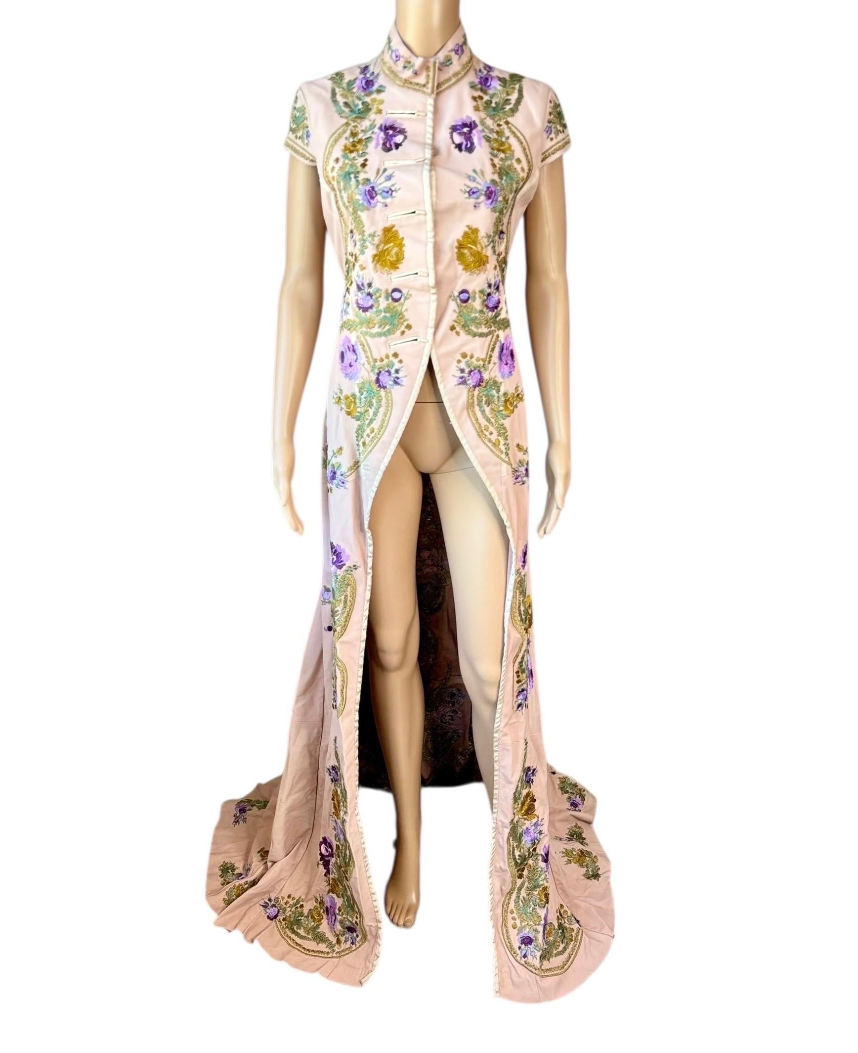 Roberto Cavalli S/S 2003 Laufsteg Leder bestickte florale Zug Jacke Mantel im Angebot 2