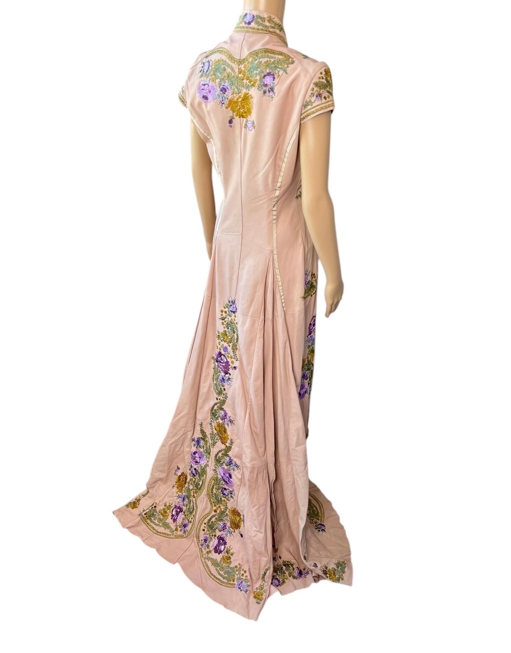 Roberto Cavalli S/S 2003 Laufsteg Leder bestickte florale Zug Jacke Mantel im Angebot 3