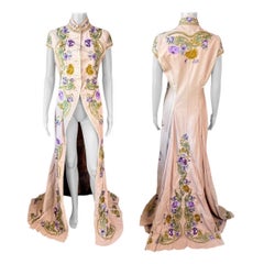 Roberto Cavalli S/S 2003 Runway Leather Embroidered Floral Train Jacket Coat