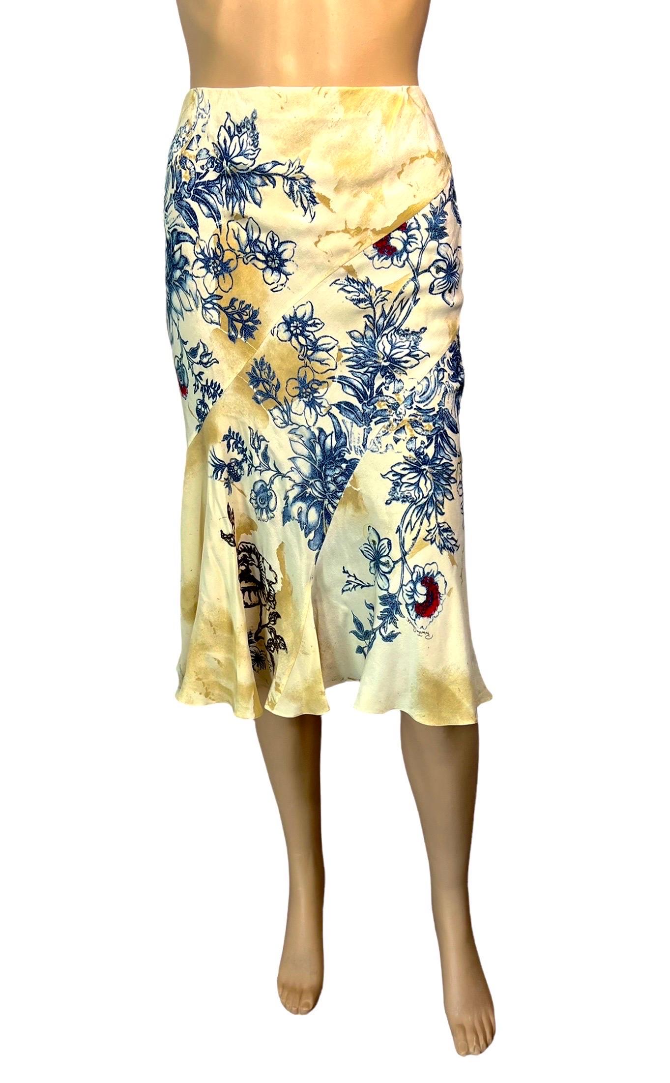 Roberto Cavalli S/S 2003 Runway Tattoo Print Silk Midi Skirt For Sale ...