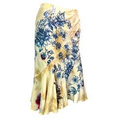 Roberto Cavalli S/S 2003 Runway Tattoo Print Silk Midi Skirt