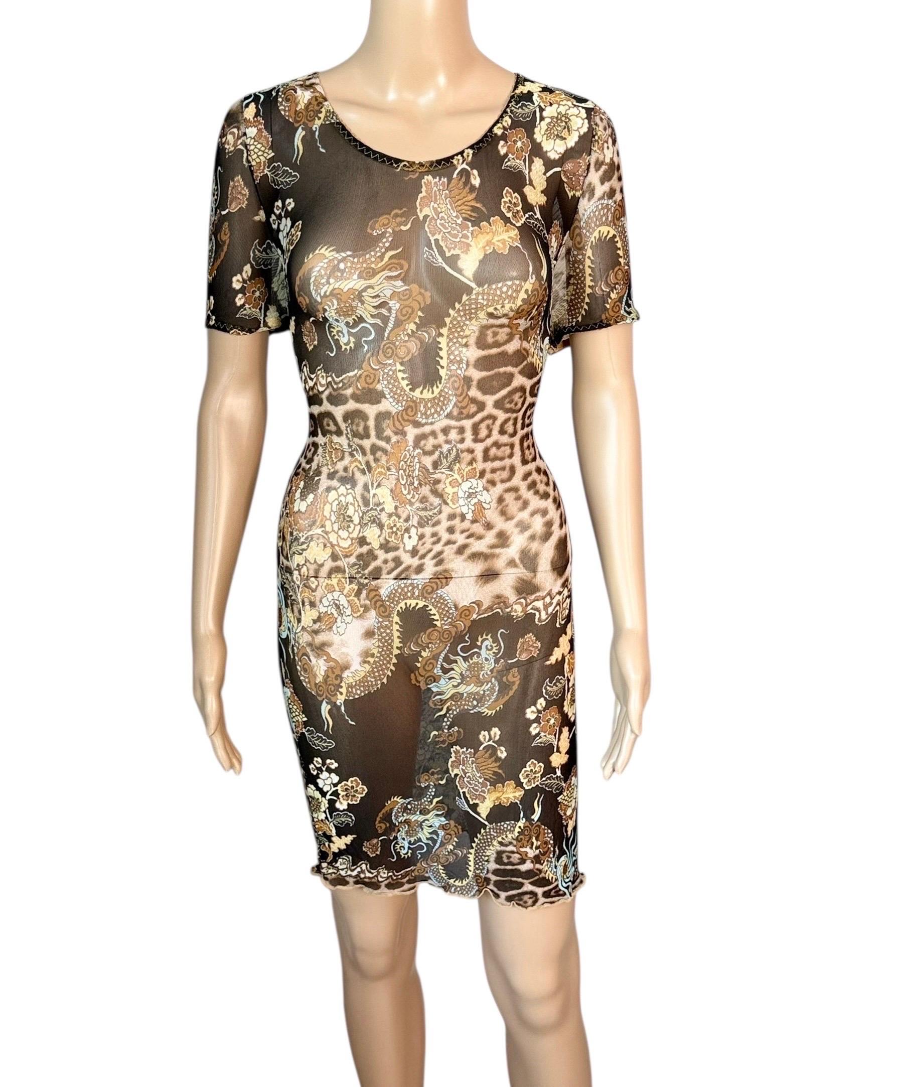 Roberto Cavalli S/S 2003 - Mini robe en maille imprimée en chinoiserie diaphane en vente 5
