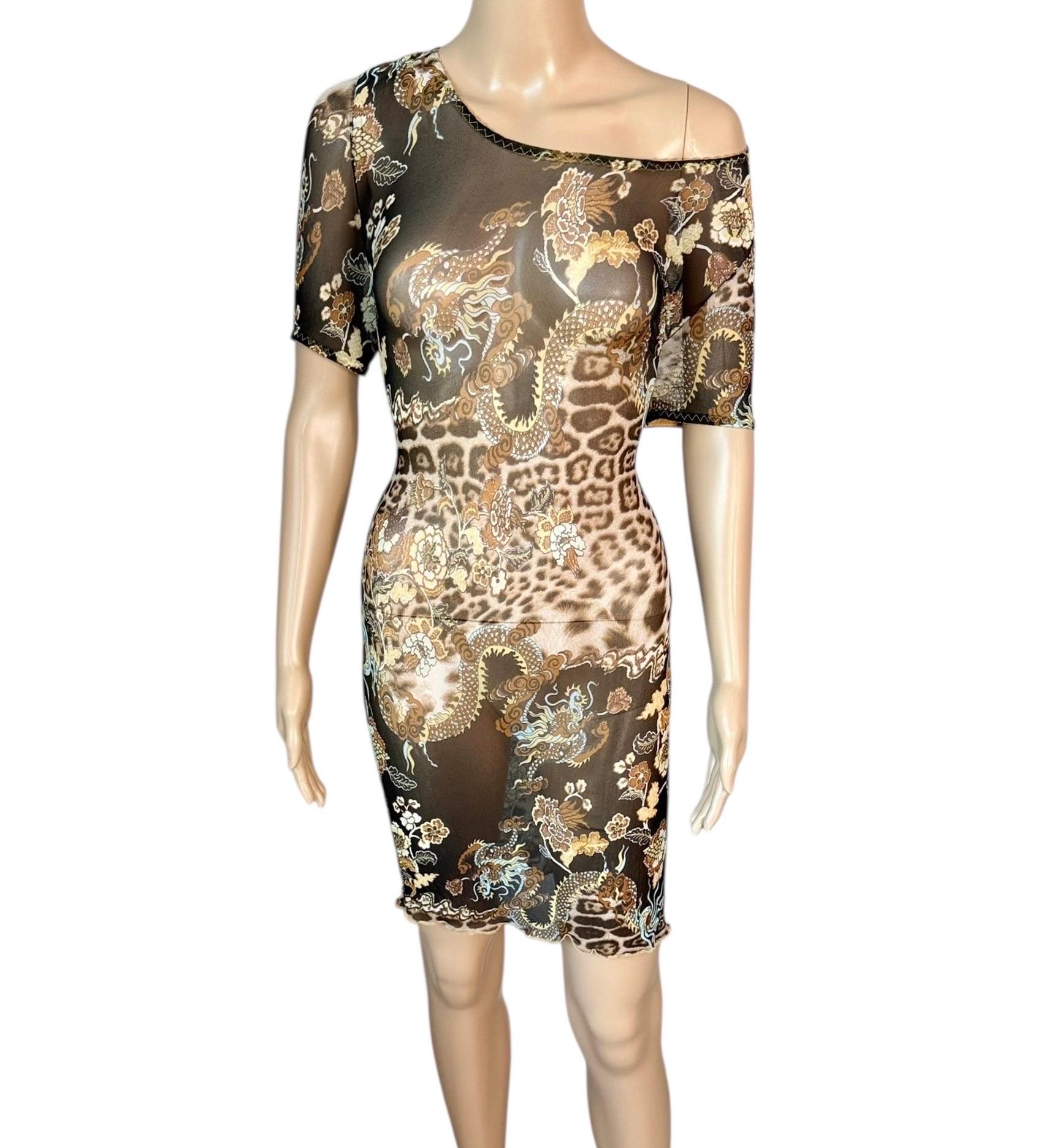 Roberto Cavalli S/S 2003 - Mini robe en maille imprimée en chinoiserie diaphane en vente 7